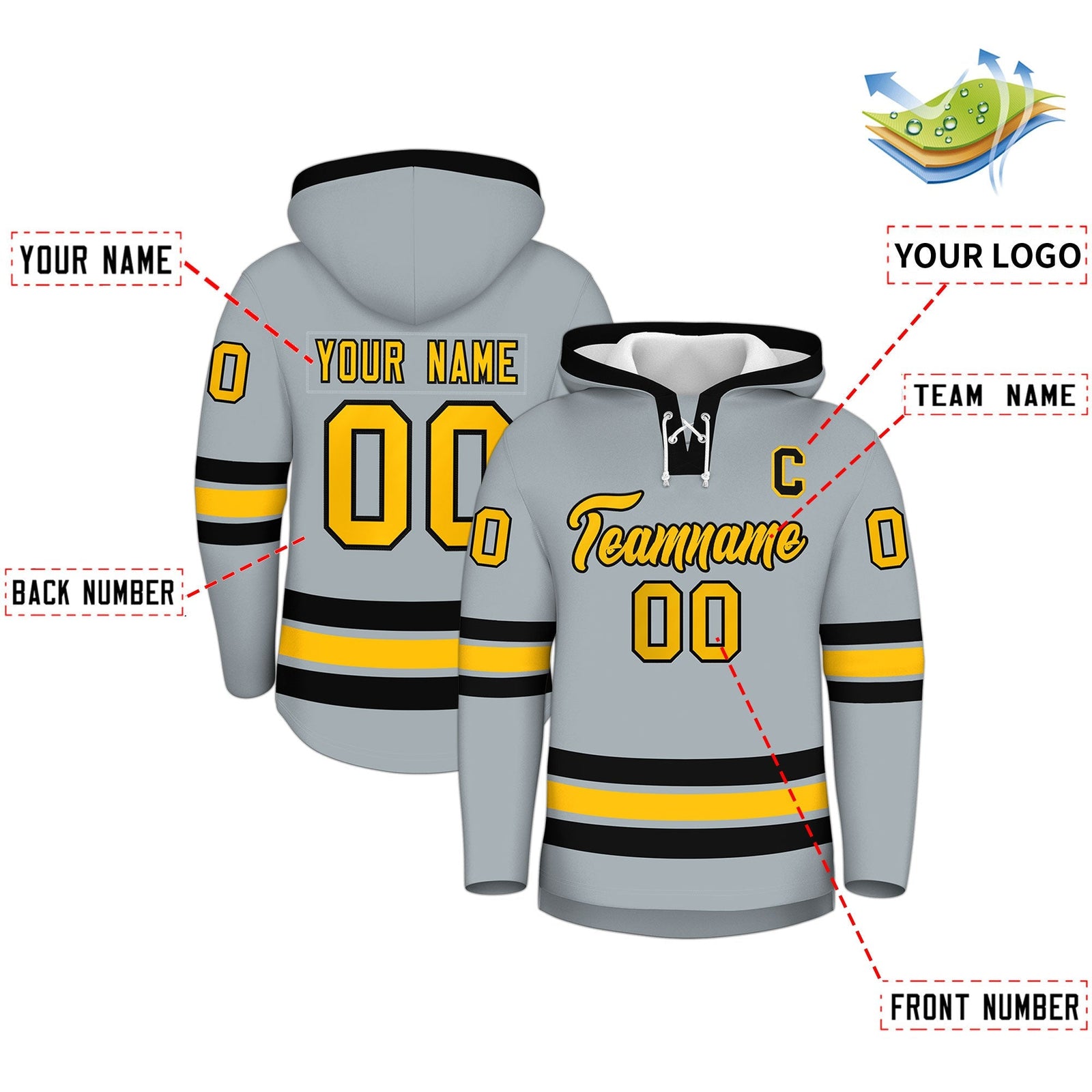 Custom Hockey Hoodie Jersey Silver Black Classic Style for Men&Youth