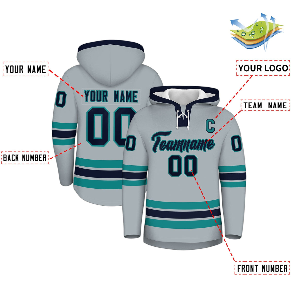 Custom Hockey Hoodie Jersey Silver Navy Classic Style for Men&amp;Youth