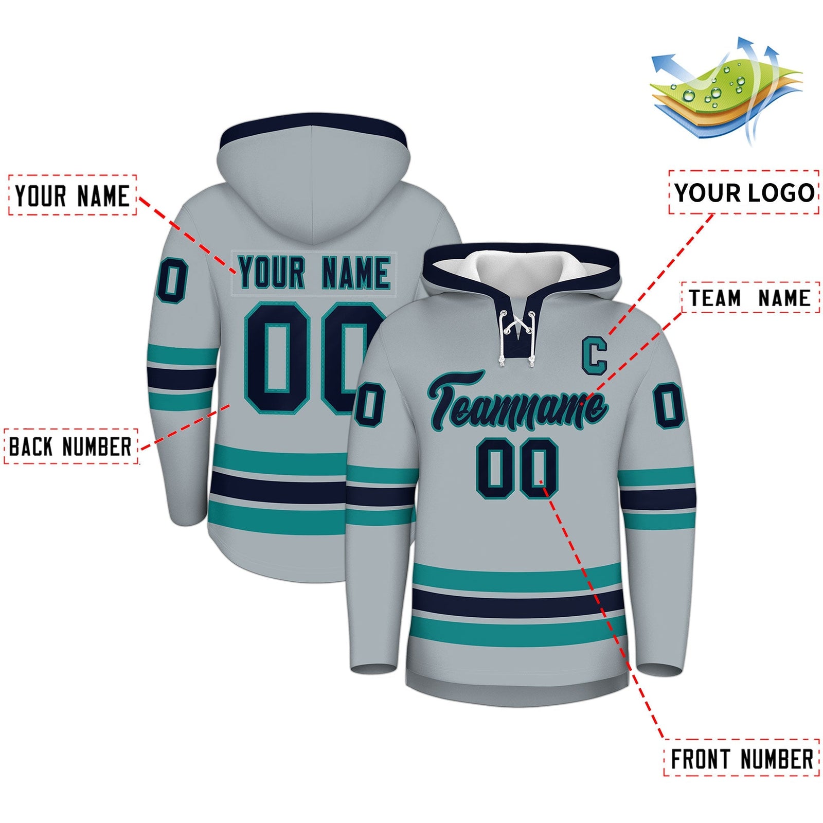 Custom Hockey Hoodie Jersey Silver Navy Classic Style for Men&Youth
