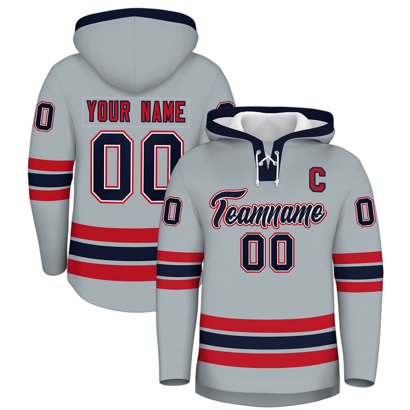 Custom Hockey Hoodie Jersey Silver Navy Classic Style Add Name,Number & Logo