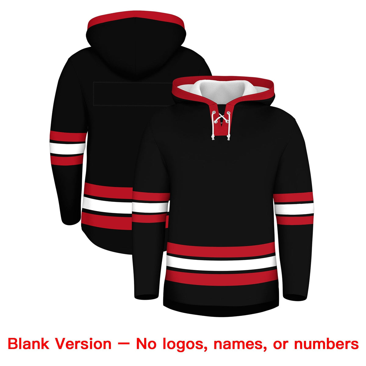 Custom Hockey Hoodie Jersey Black Red Classic Style Add Name,Number &amp; Logo