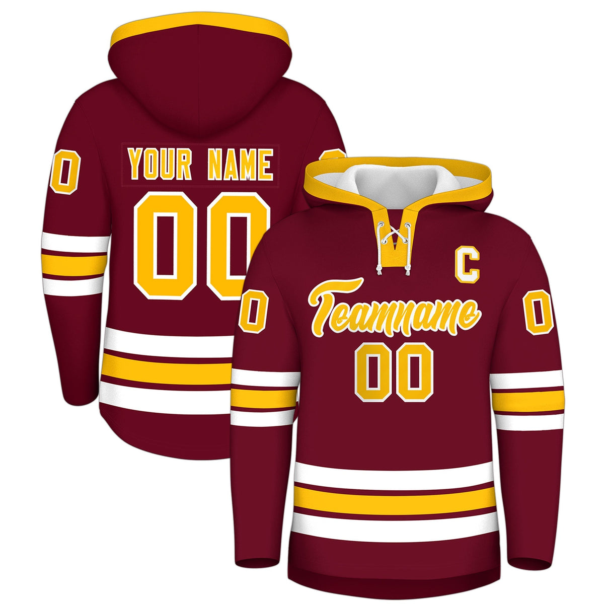 Custom Hockey Hoodie Jersey Crimson Gold Classic Style Add Name,Number &amp; Logo
