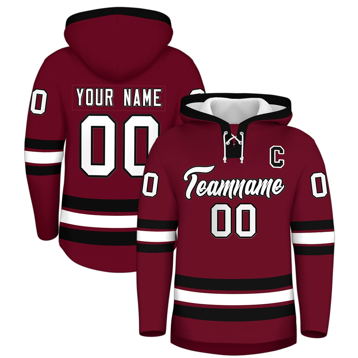 Custom Hockey Hoodie Jersey Crimson Black Classic Style Add Name,Number &amp; Logo