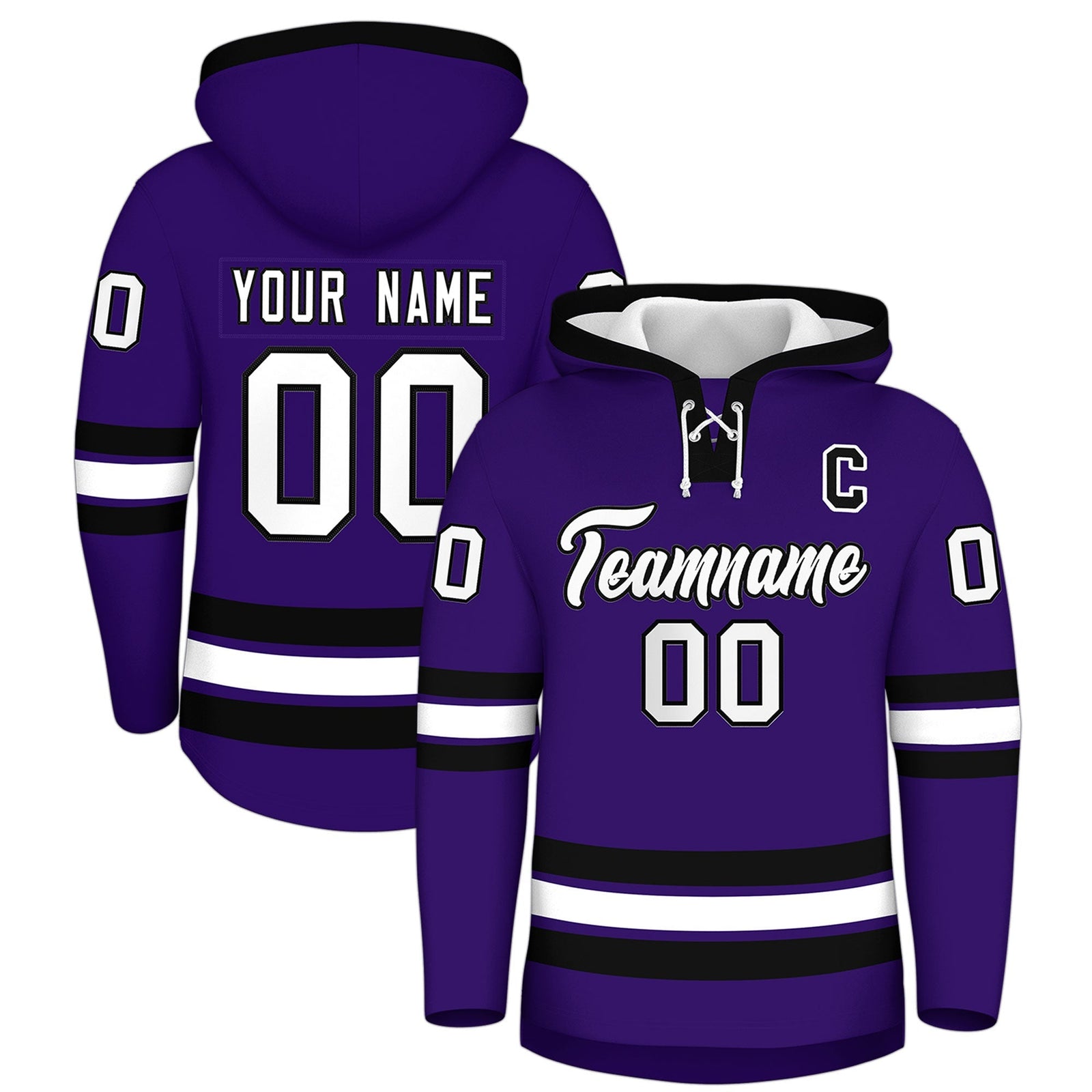 Custom Hockey Hoodie Jersey Purple Black Classic Style Add Name,Number & Logo