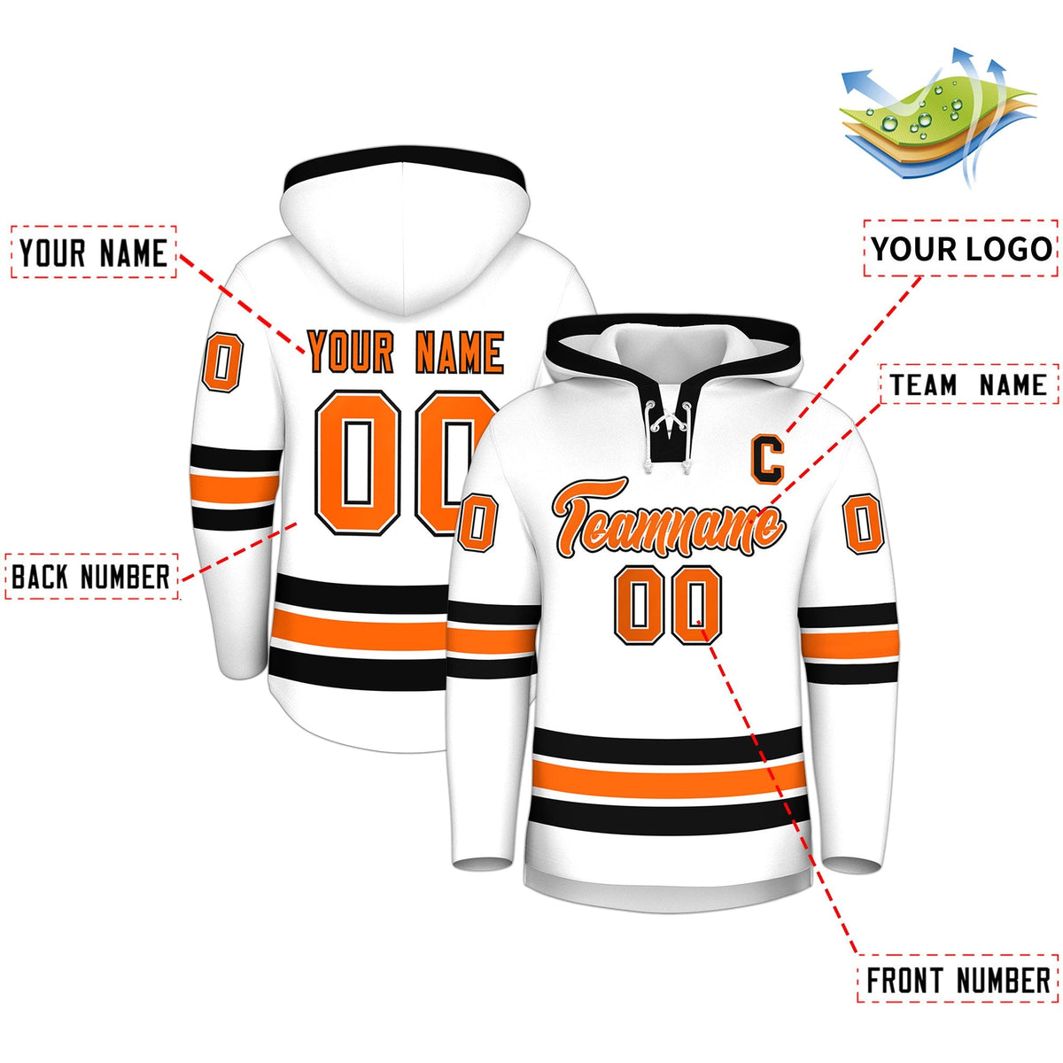 Custom Hockey Hoodie Jersey White Black Classic Style for Men&amp;Youth