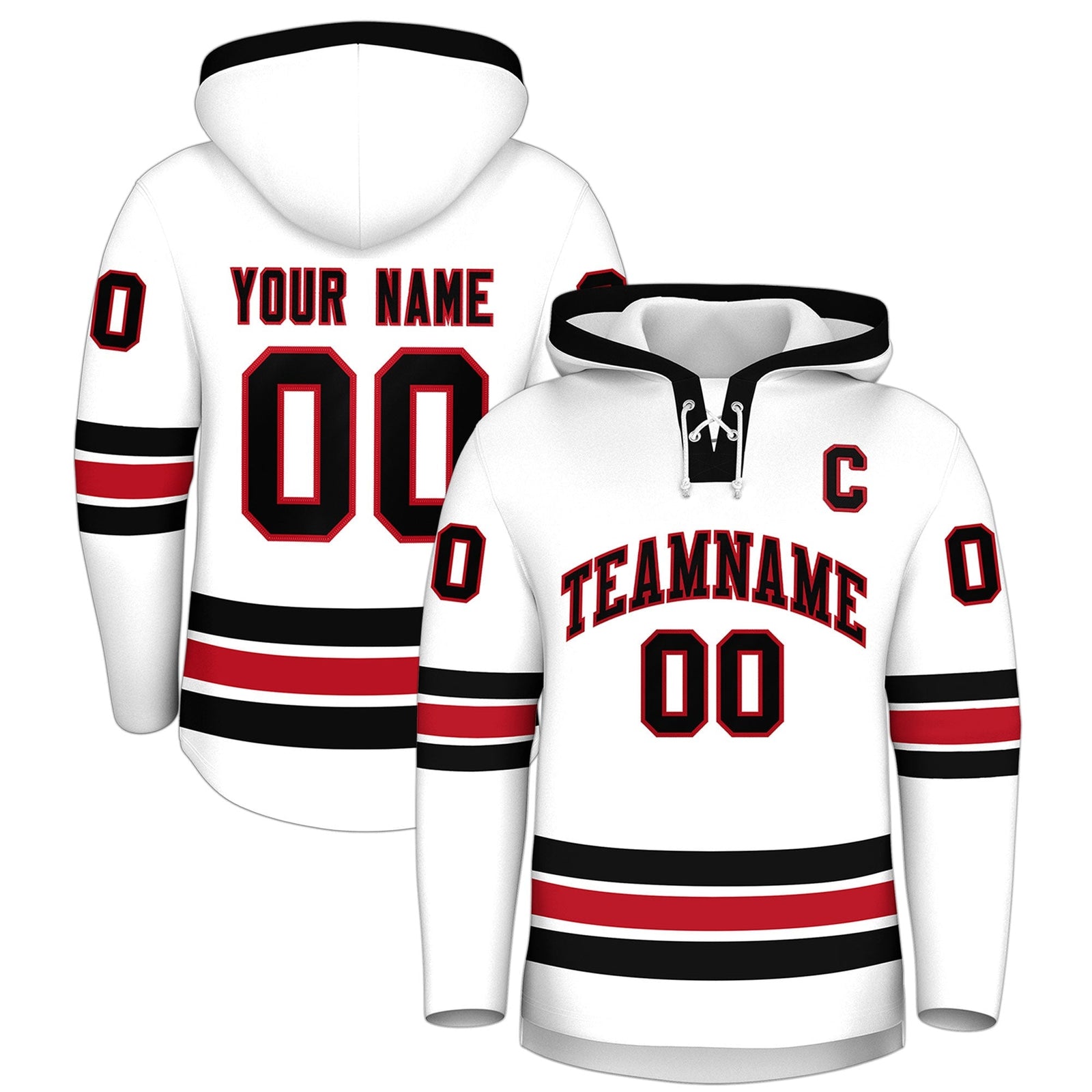 Custom Hockey Hoodie Jersey White Black Classic Style Add Name,Number&Logo