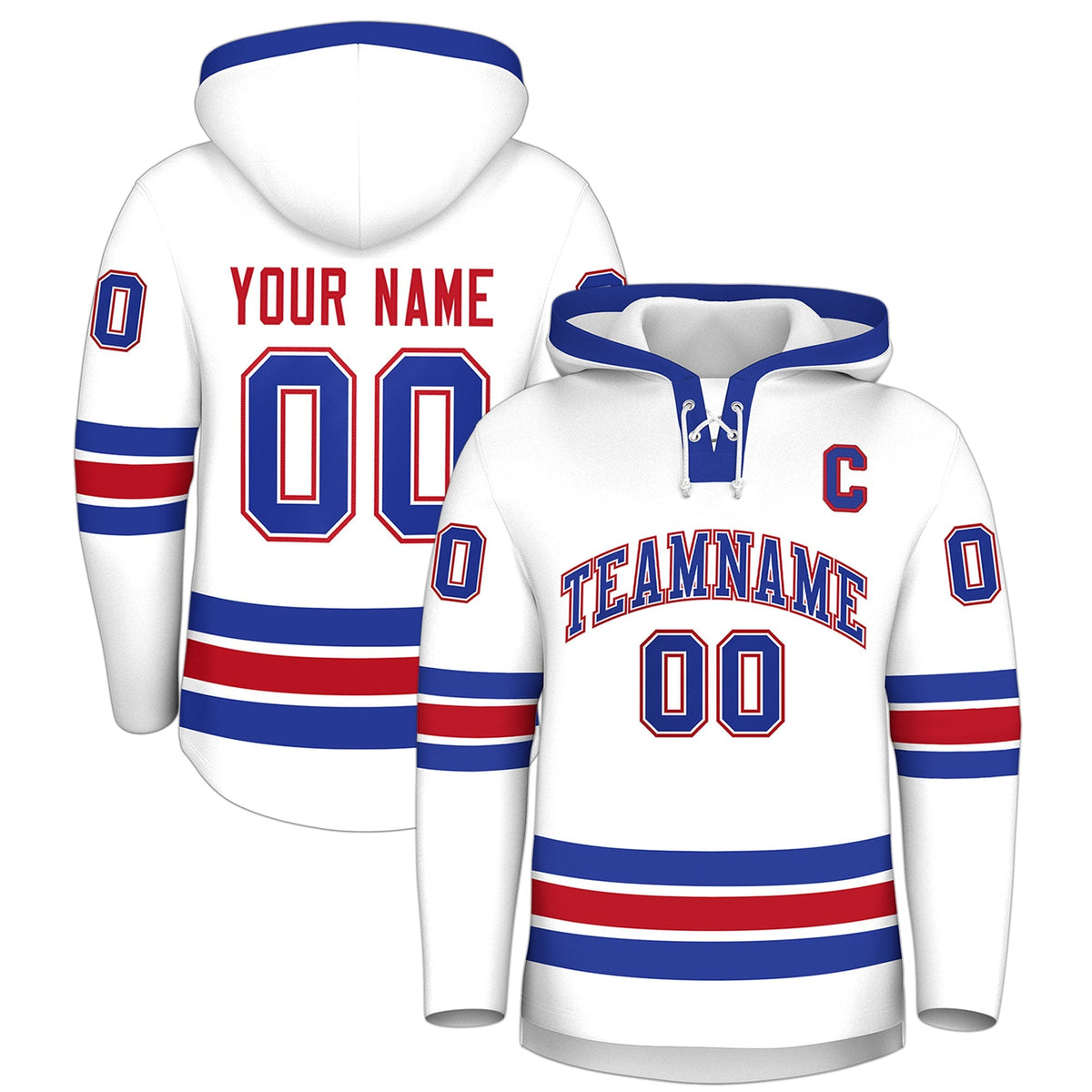 Custom Hockey Hoodie Jersey White Royal Blue Classic Style for Men&amp;Youth