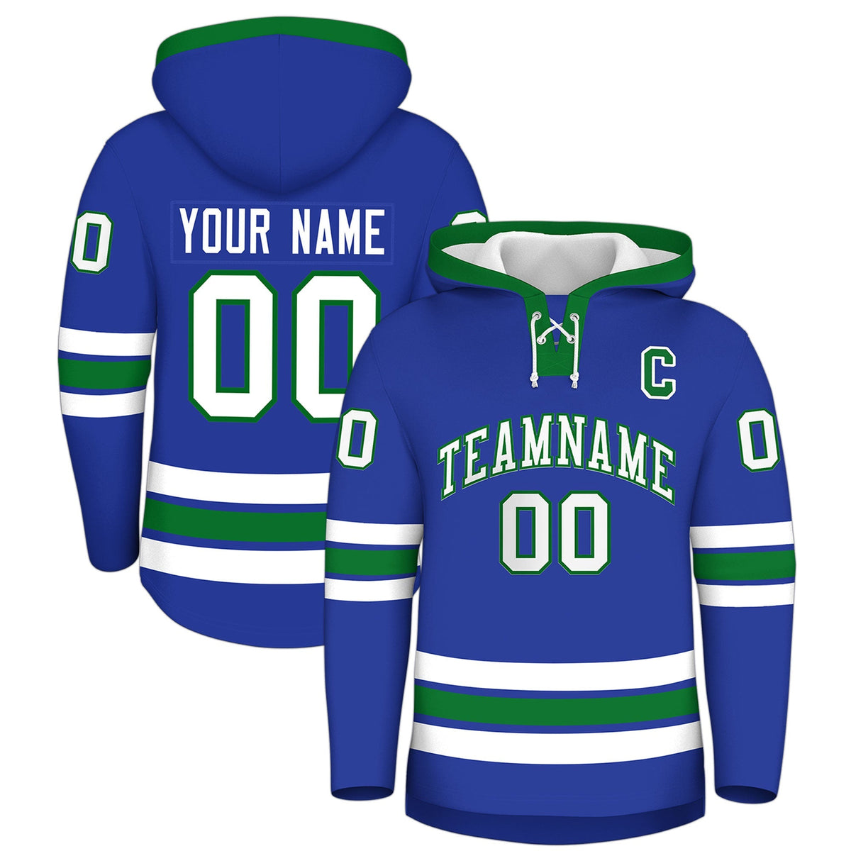 Custom Hockey Hoodie Jersey Royal Blue Kelly Green Classic Style for Men&amp;Youth