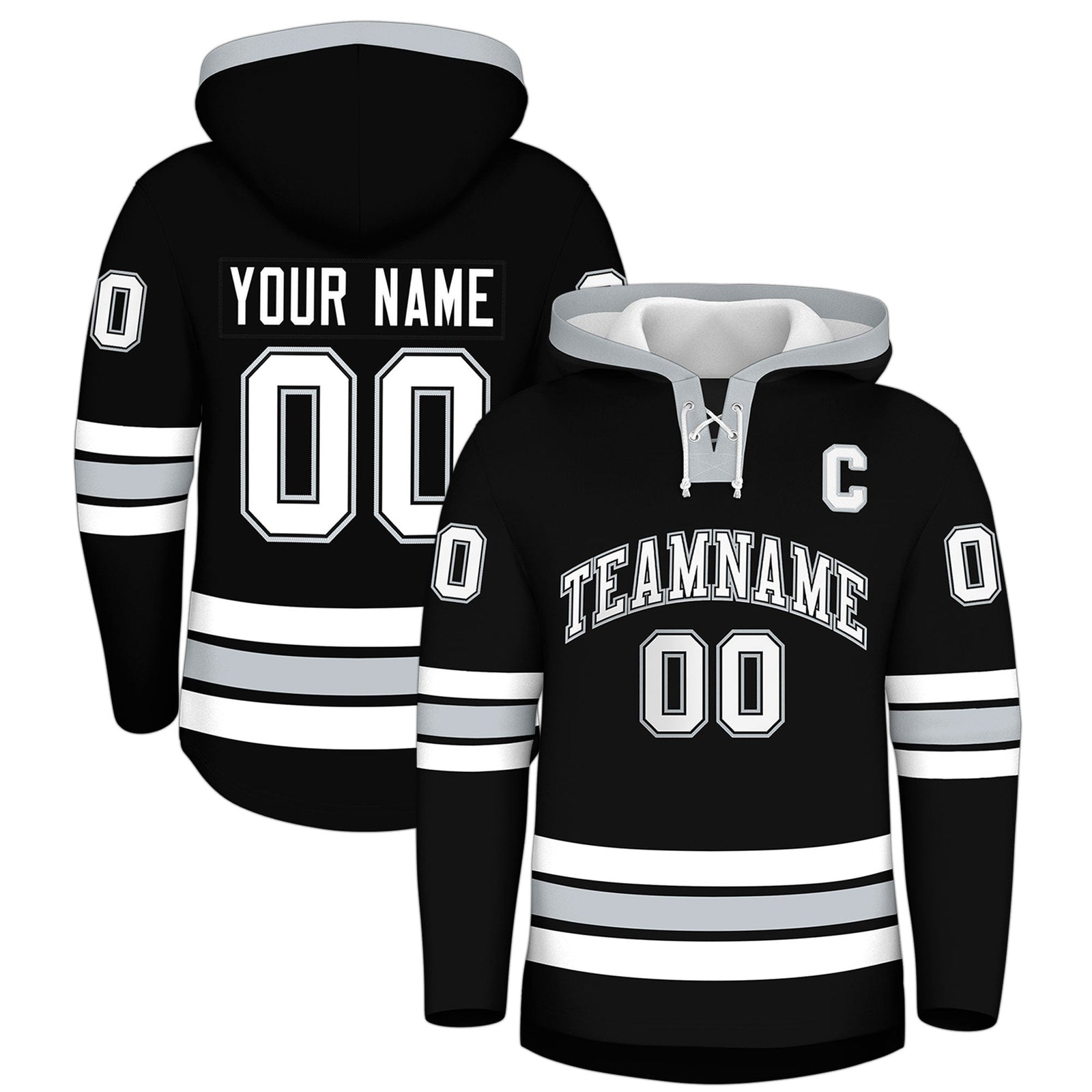 Custom Hockey Hoodie Jersey Black Silver Classic Style for Men&Youth