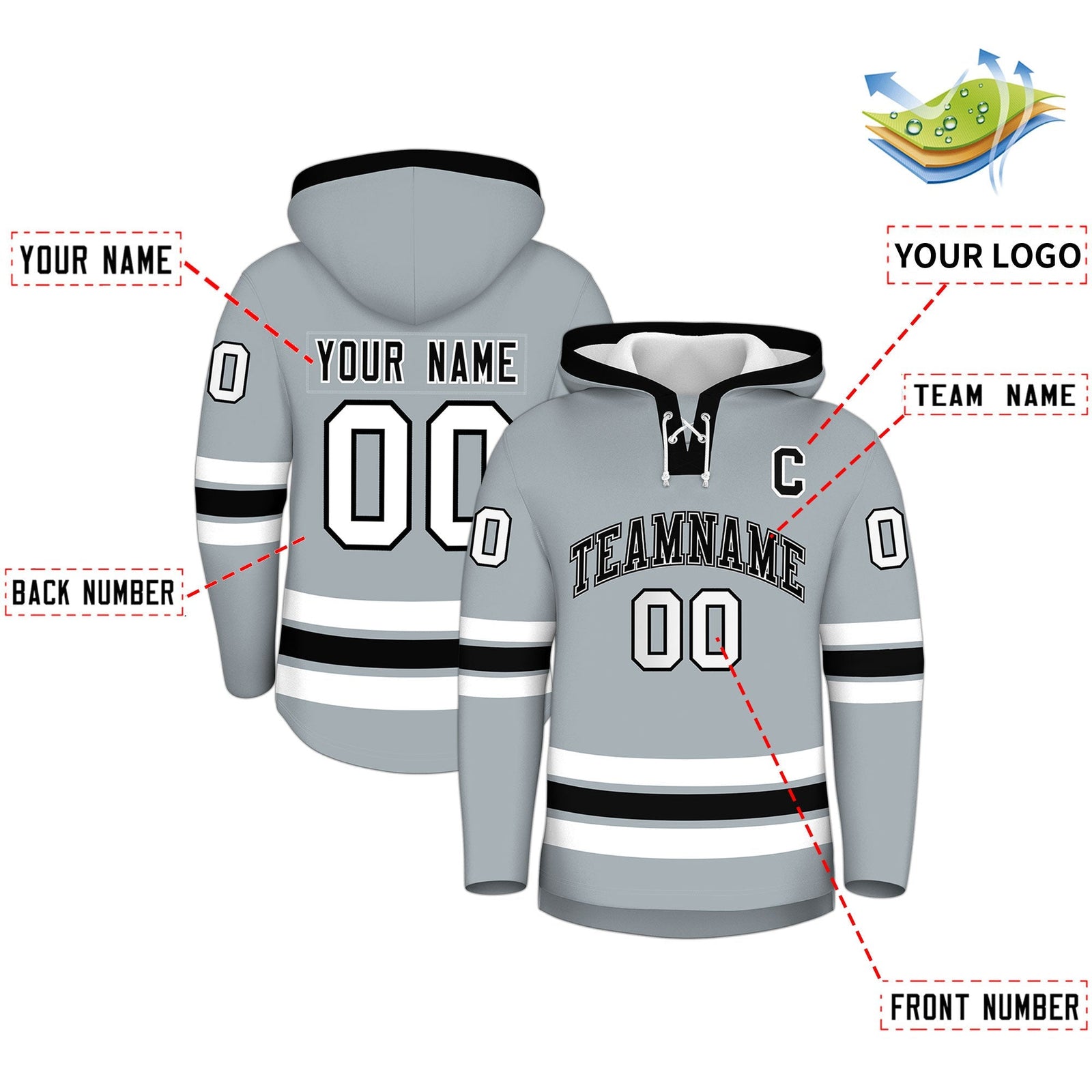 Custom Hockey Hoodie Jersey Silver Black Classic Style for Men&Youth