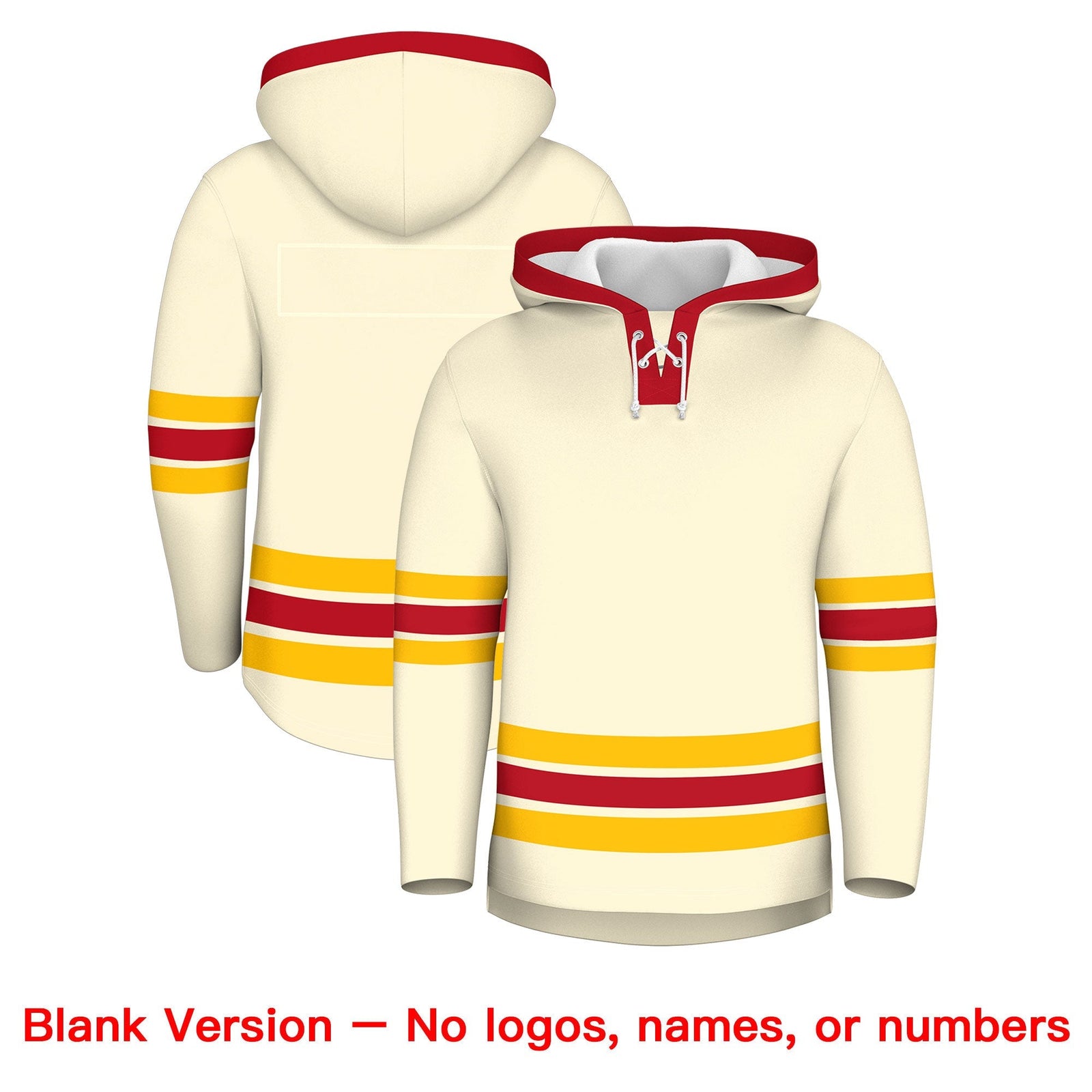 Custom Hockey Hoodie Jersey Cream Red Classic Style Add Name,Number & Logo
