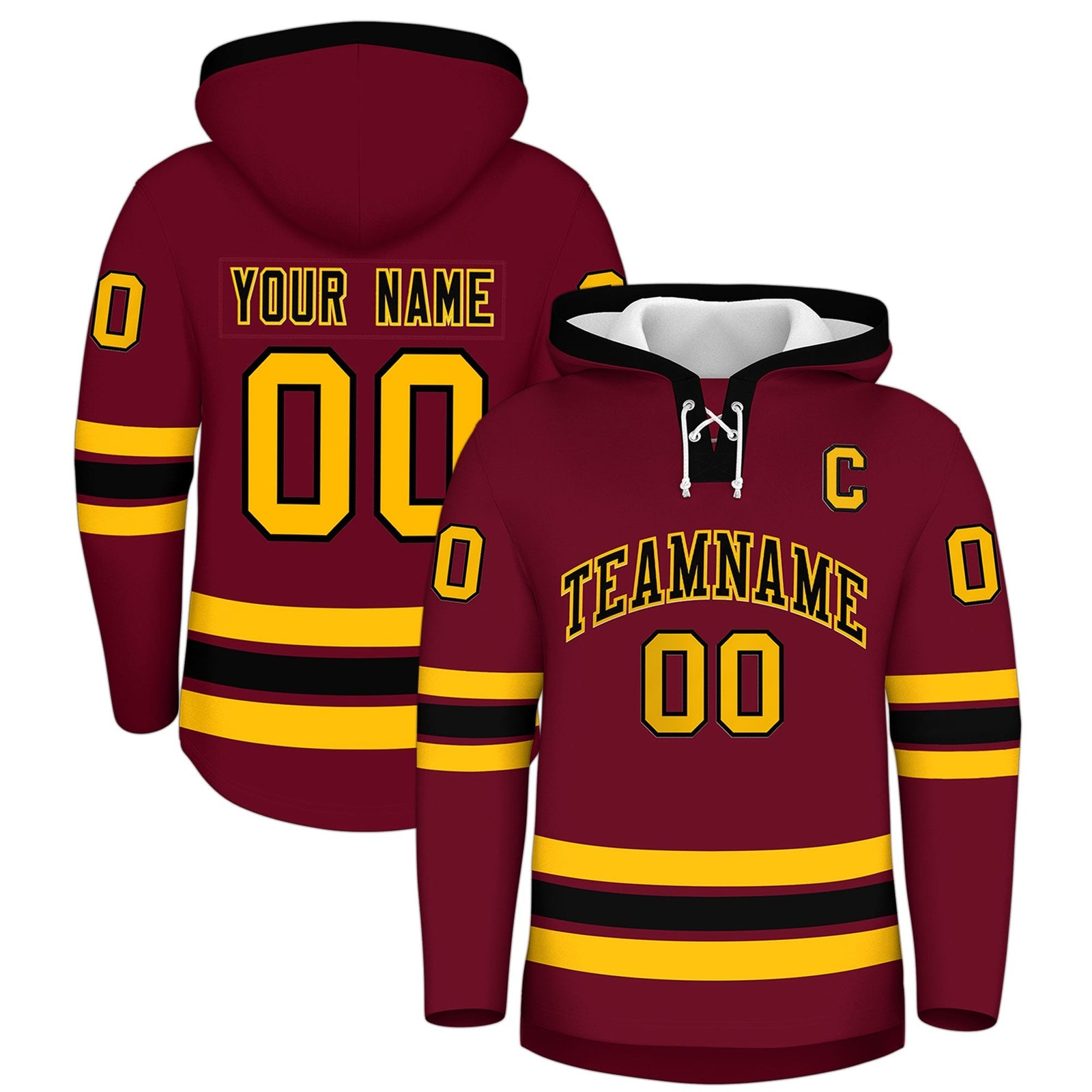 Custom Hockey Hoodie Jersey Crimson Black Classic Style Add Name,Number & Logo