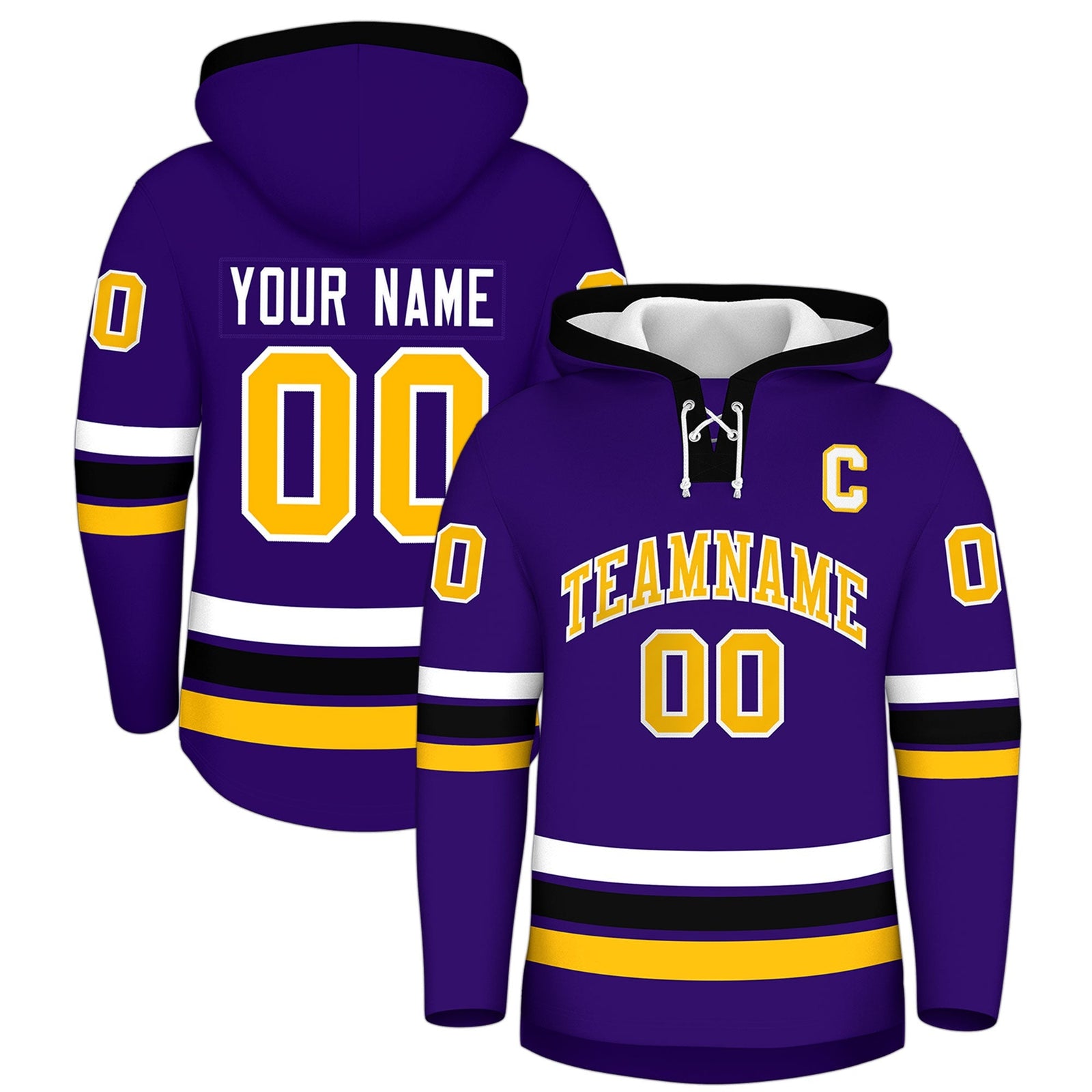 Custom Hockey Hoodie Jersey Purple Black Classic Style for Men&Youth