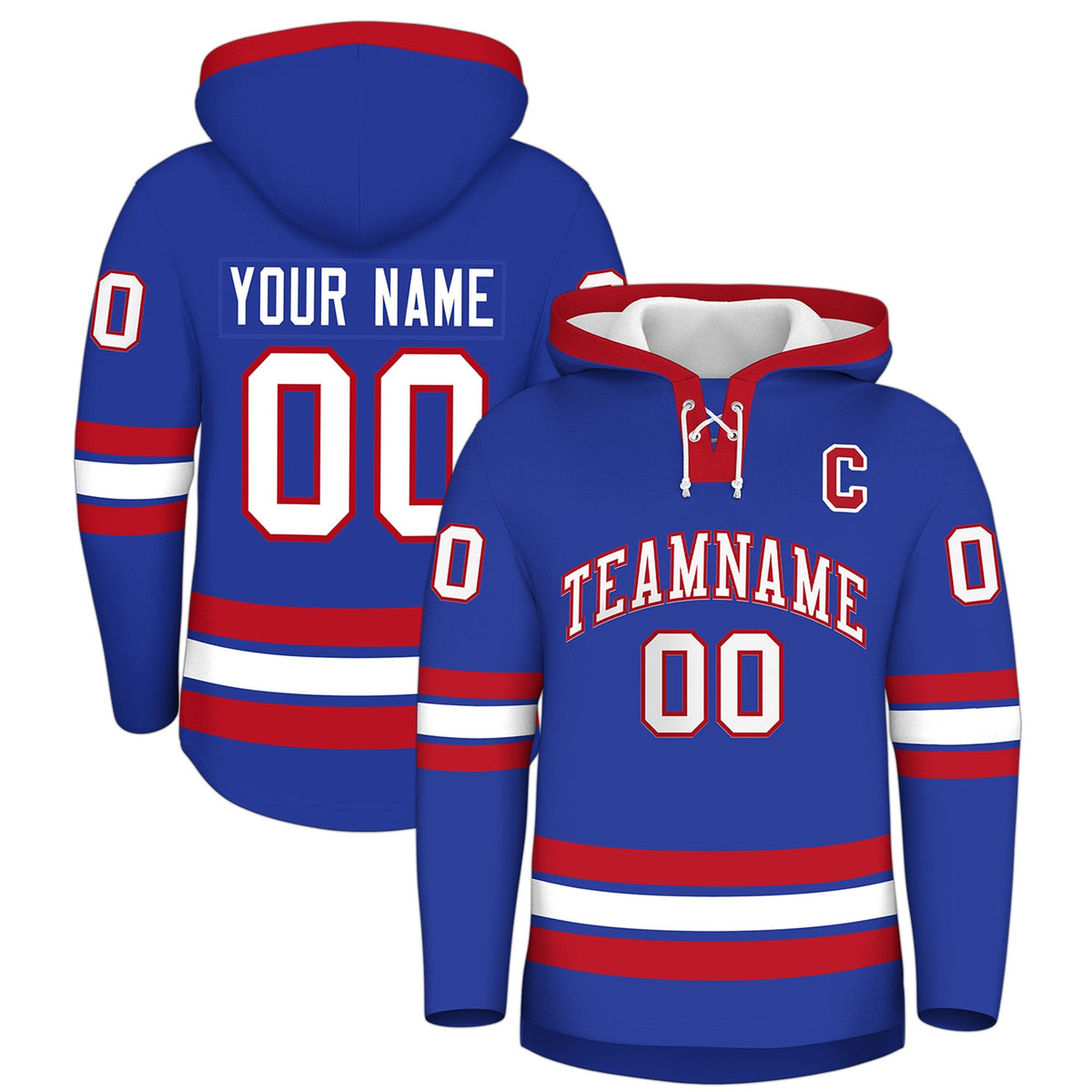 Custom Hockey Hoodie Jersey Royal Blue Red Classic Style Add Name,Number &amp; Logo