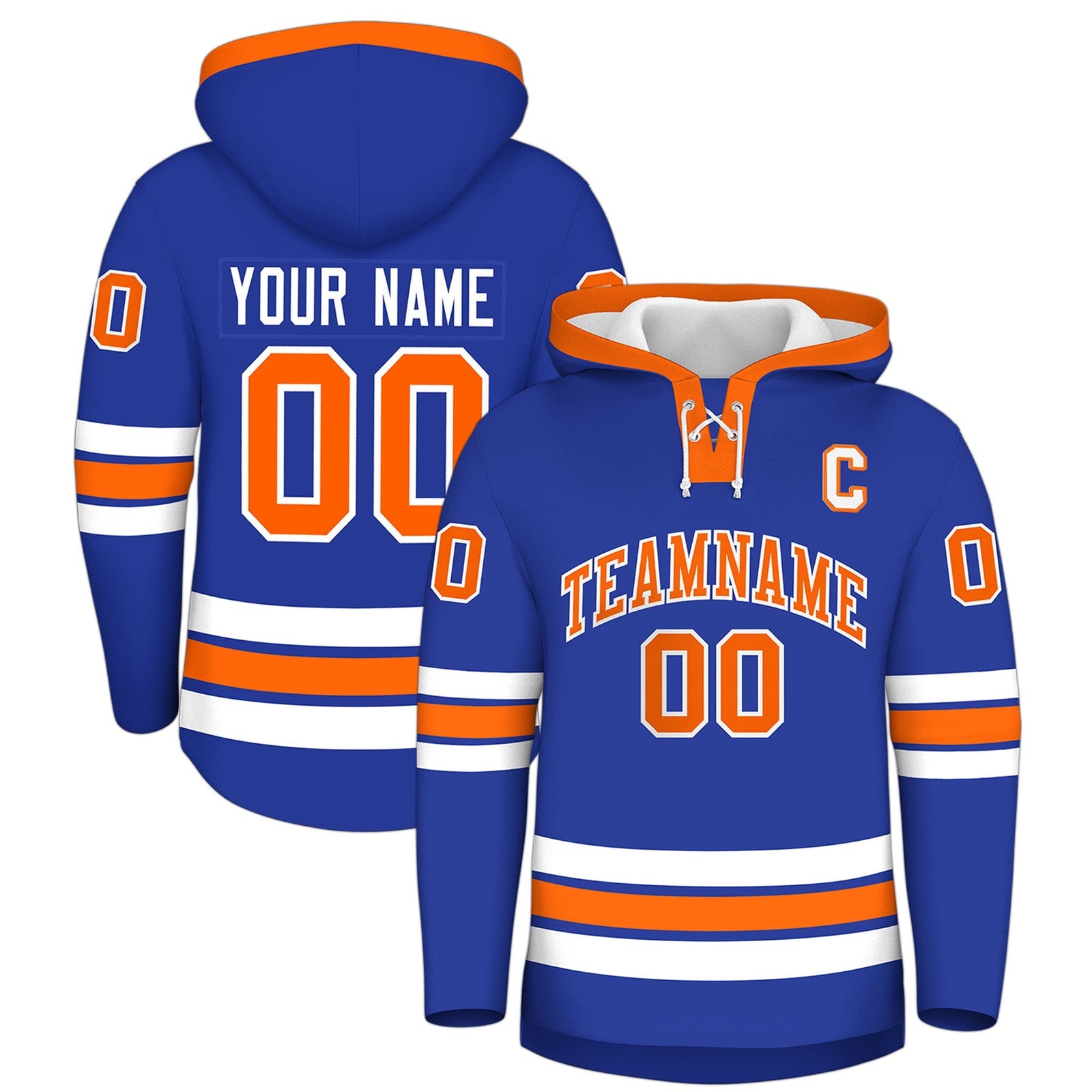 Custom Hockey Hoodie Jersey Royal Blue Orange Classic Style for Men&Youth