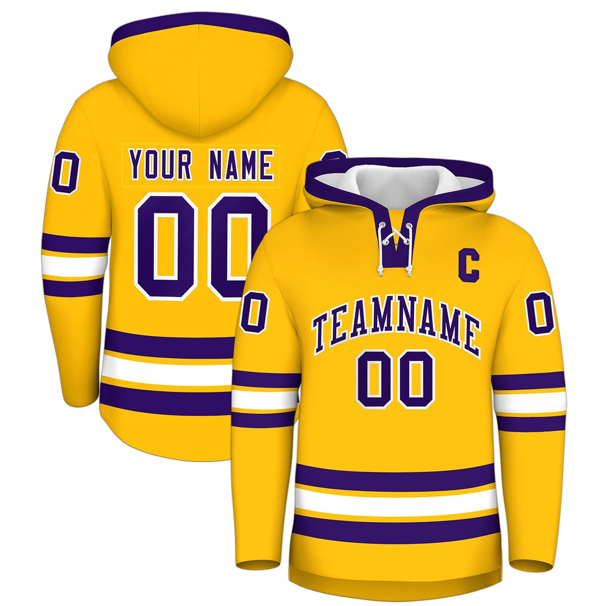 Custom Hockey Hoodie Jersey Gold Purple Classic Style Add Name,Number &amp; Logo