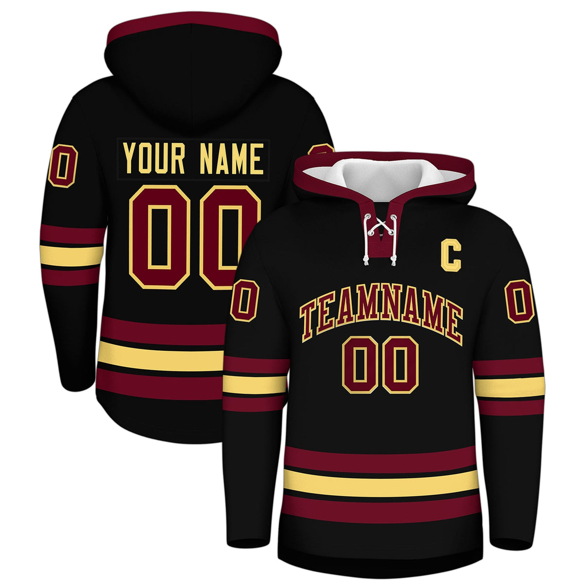 Custom Hockey Hoodie Jersey Black Crimson Classic Style for Men&amp;Youth