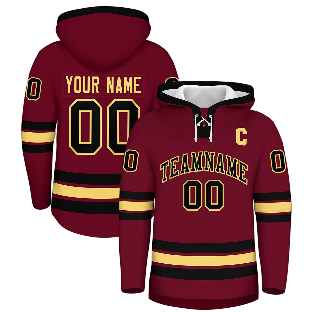 Custom Hockey Hoodie Jersey Crimson Black Classic Style Add Name,Number &amp; Logo