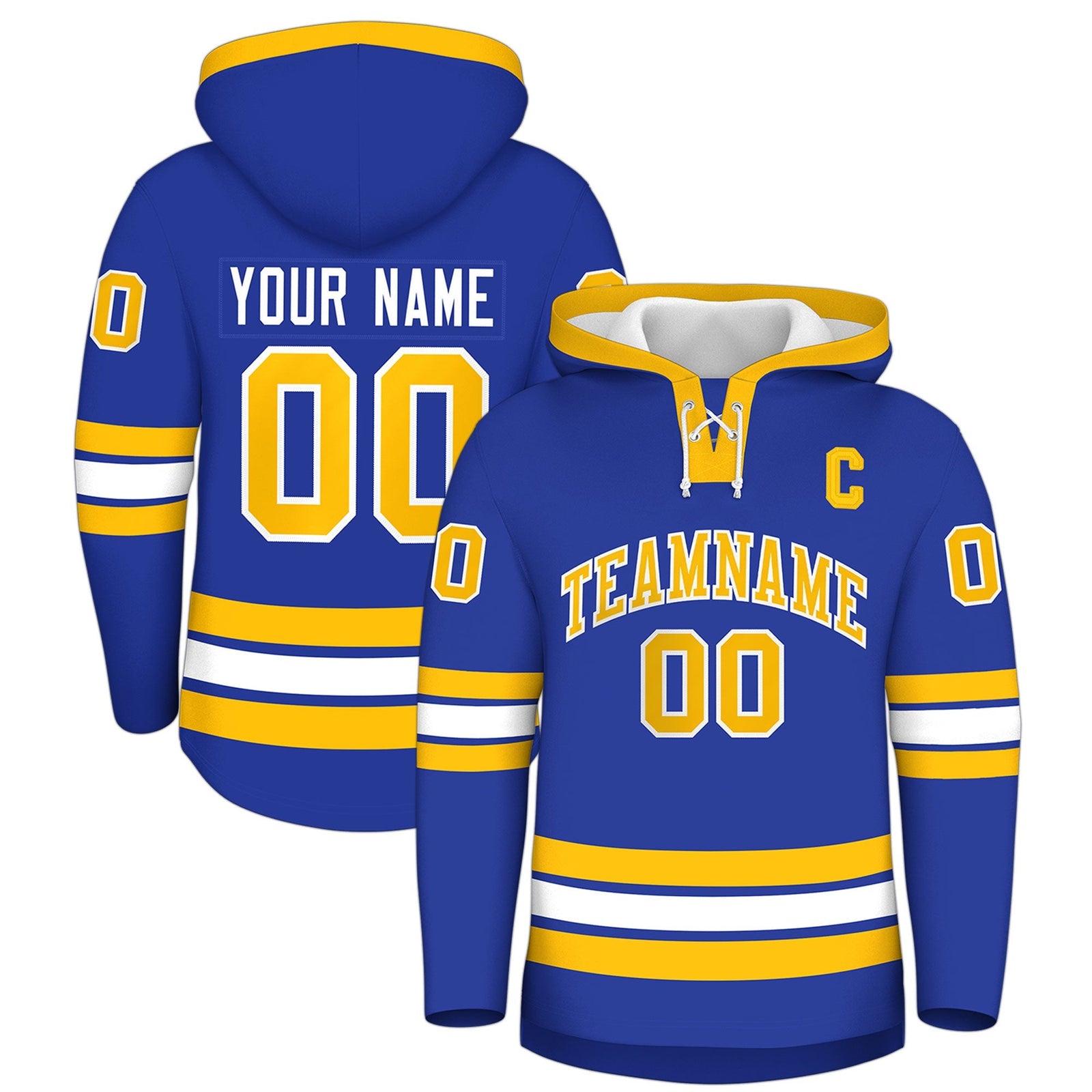 Custom Hockey Hoodie Jersey Royal Blue Gold Classic Style for Men&Youth
