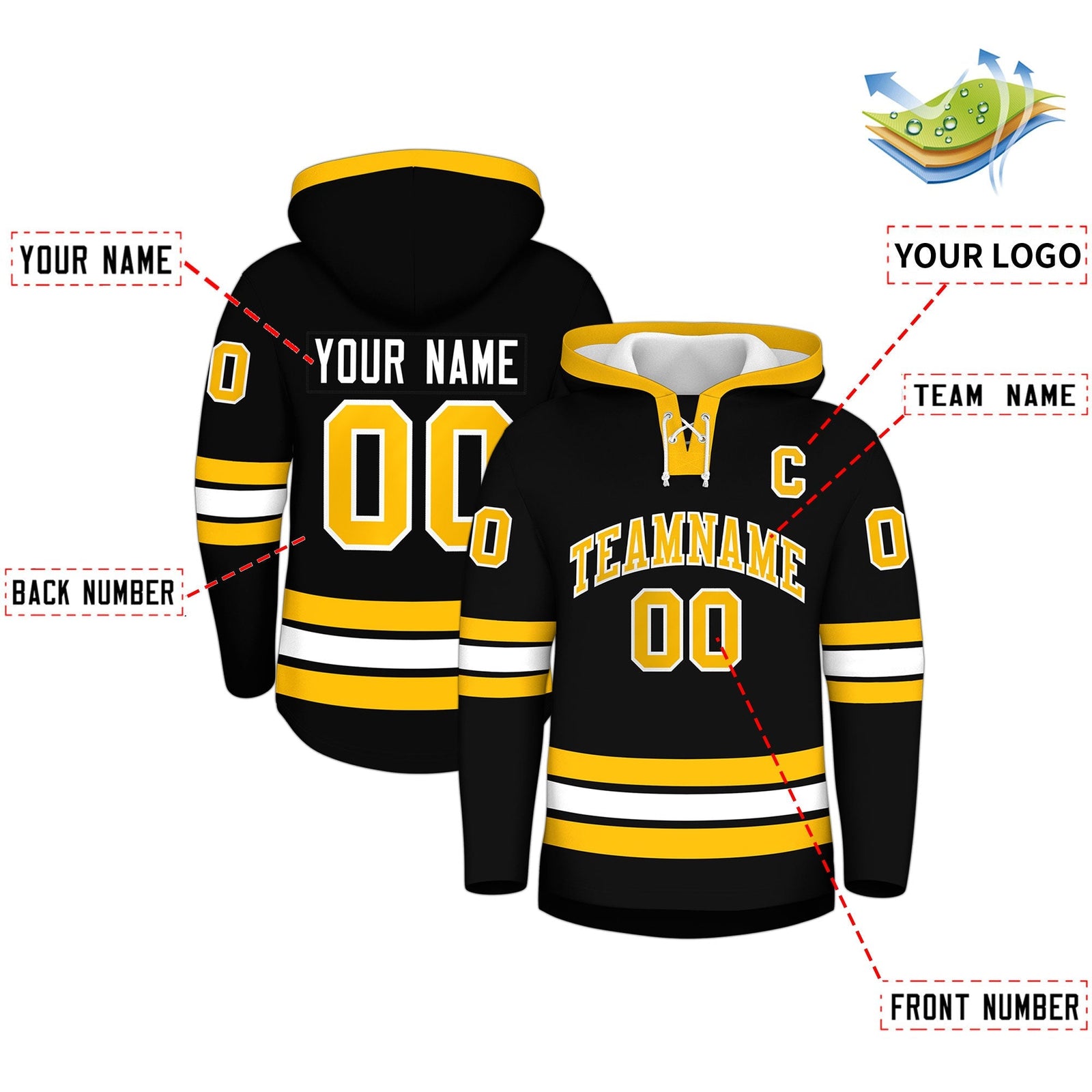 Custom Hockey Hoodie Jersey Black Gold Classic Style for Men&Youth