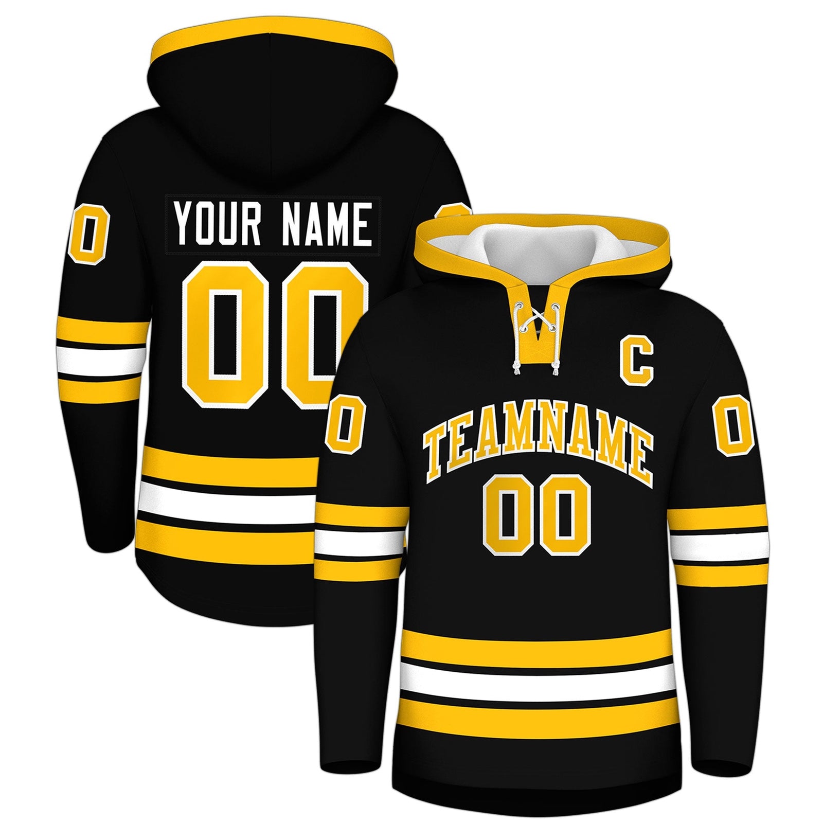 Custom Hockey Hoodie Jersey Black Gold Classic Style for Men&Youth