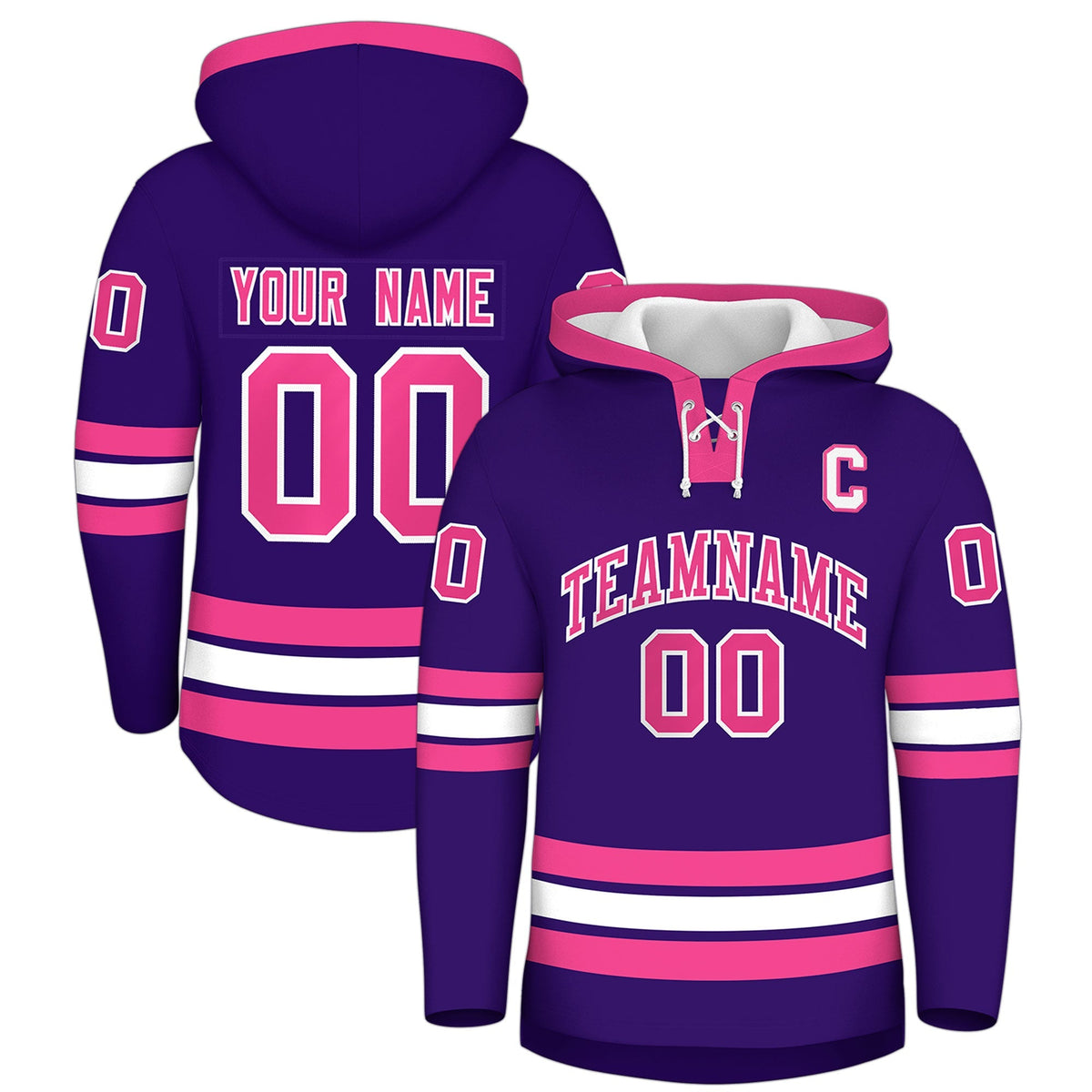 Custom Hockey Hoodie Jersey Purple Pink Classic Style for Men&amp;Youth