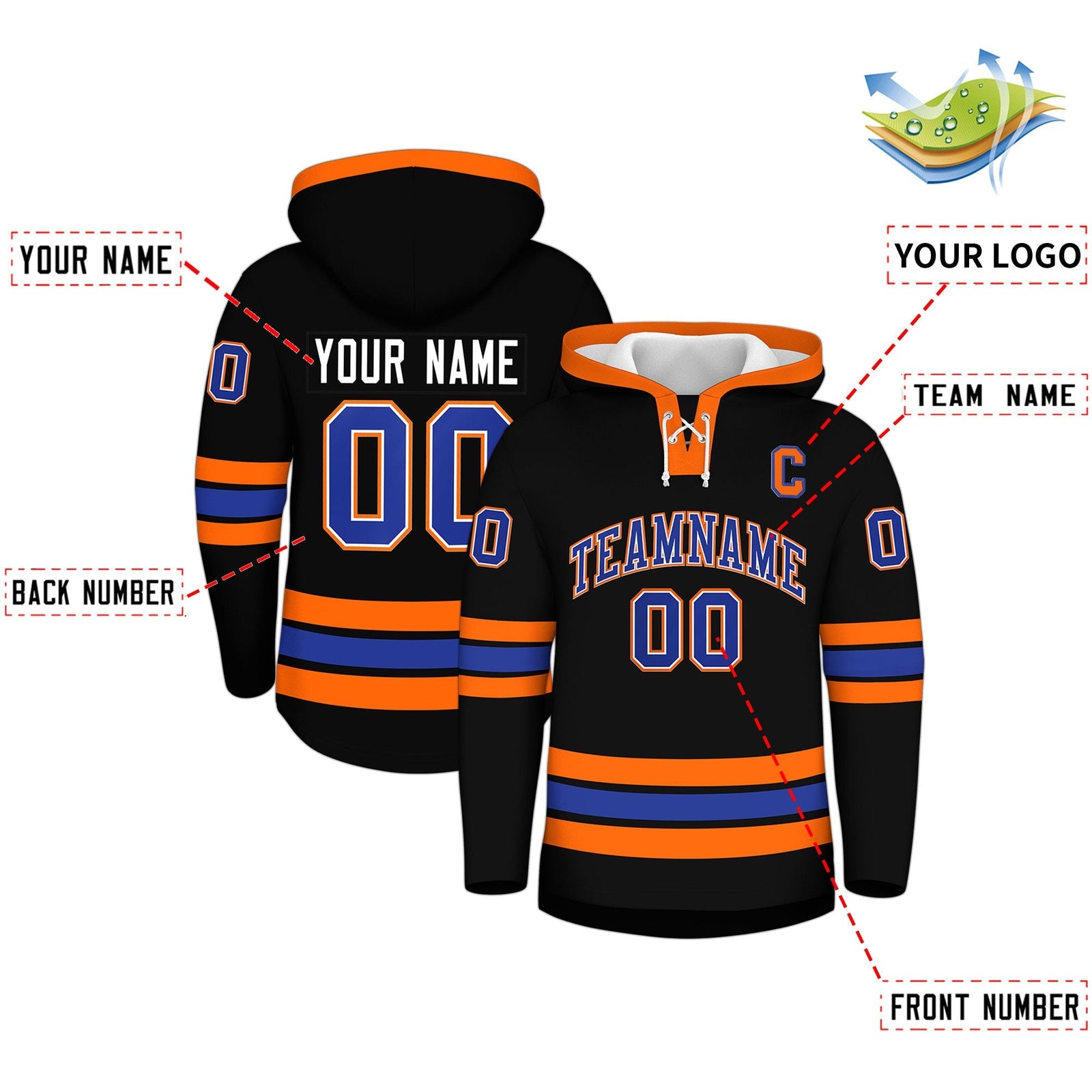 Custom Hockey Hoodie Jersey Black Orange Classic Style for Men&Youth