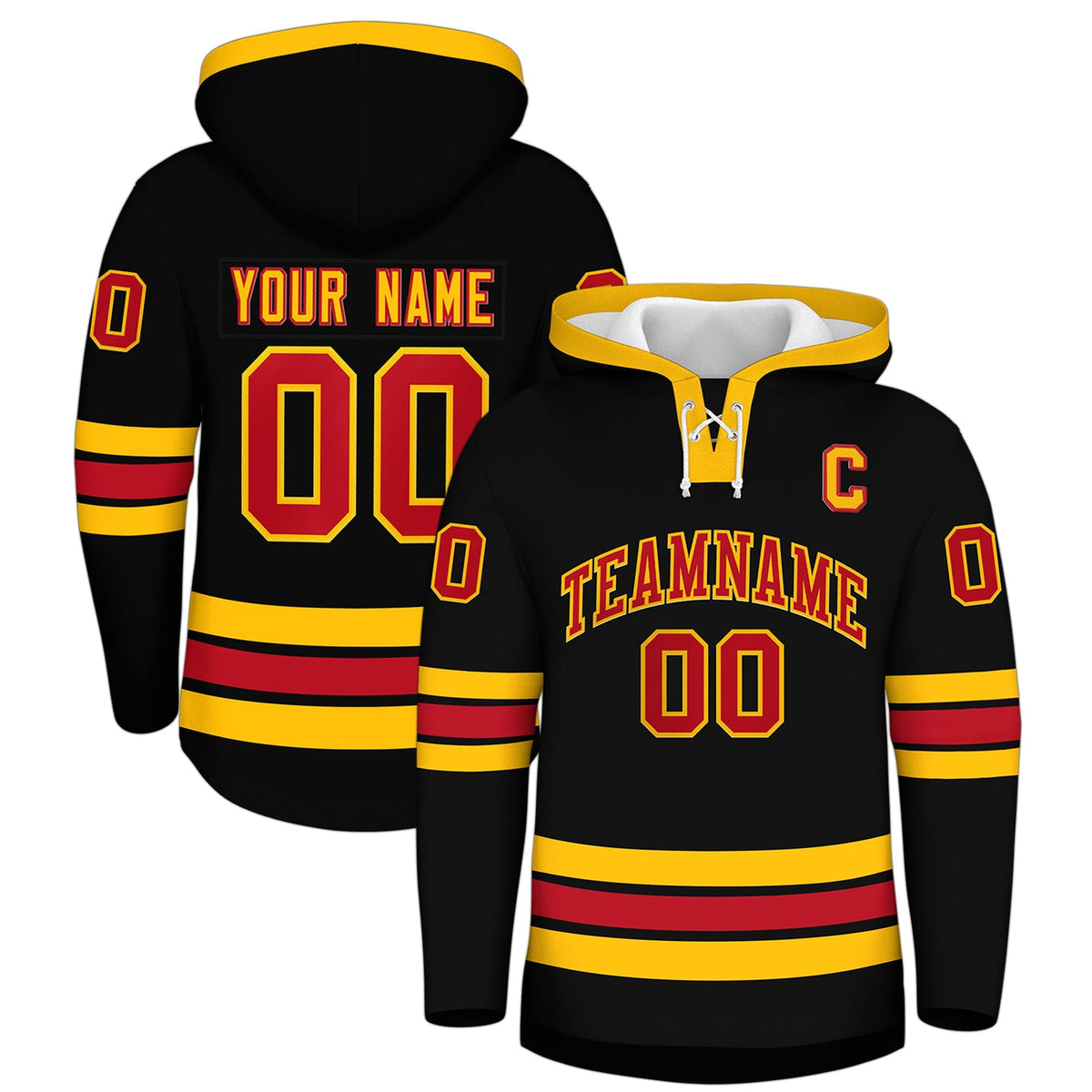 Custom Hockey Hoodie Jersey Black Red Classic Style Add Name,Number &amp; Logo
