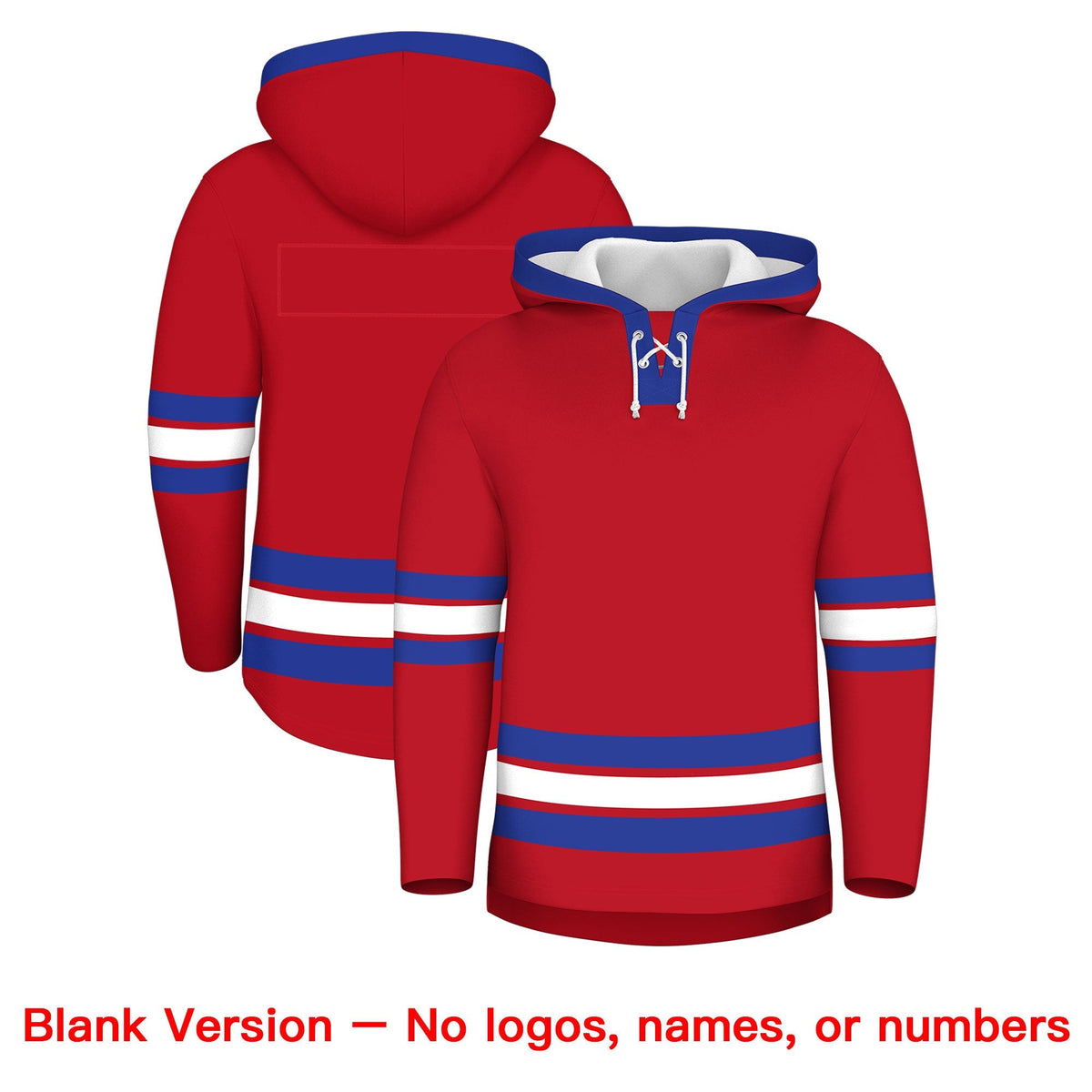 Custom Hockey Hoodie Jersey Red Royal Blue Classic Style Add Name,Number &amp; Logo