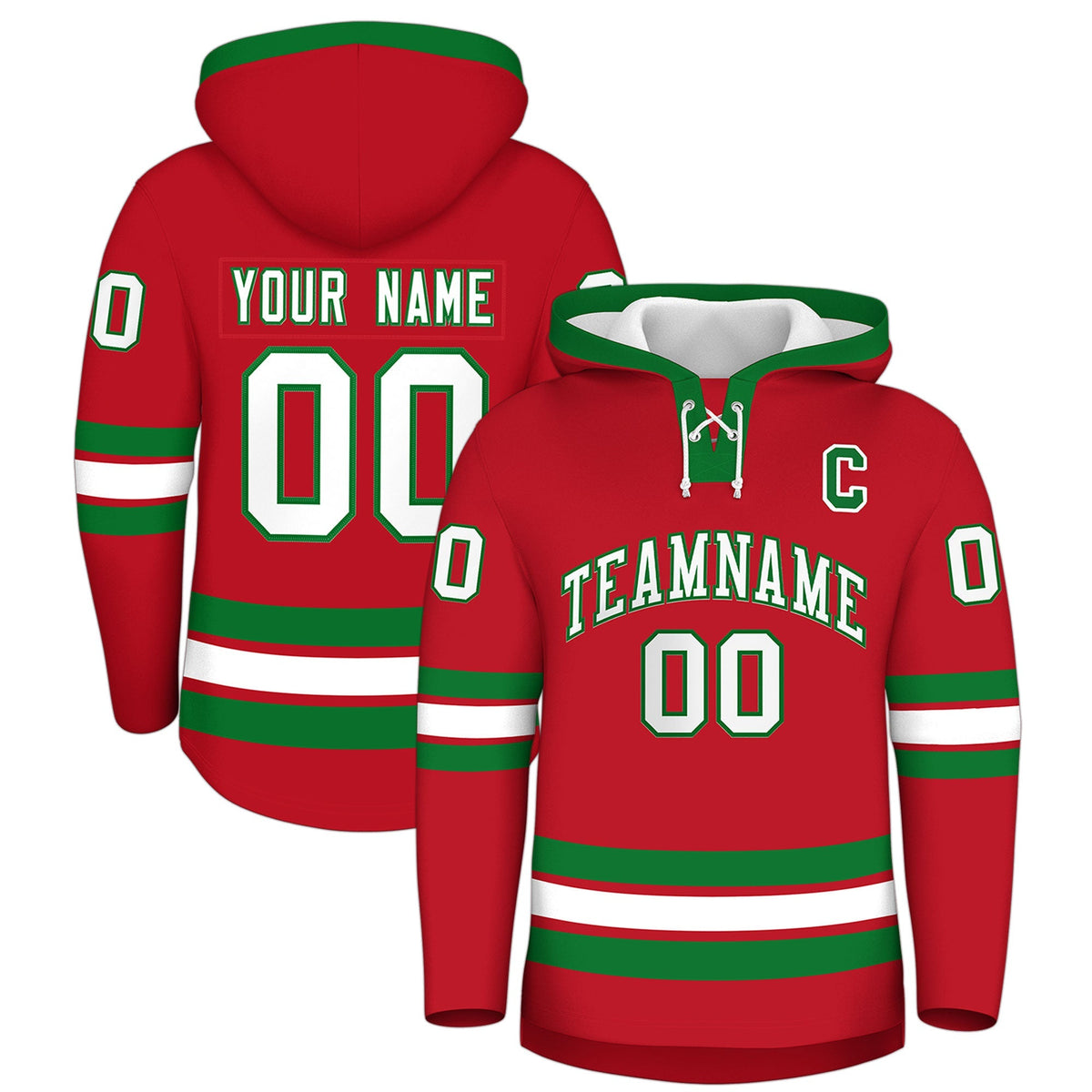 Custom Hockey Hoodie Jersey Red Kelly Green Classic Style for Men&amp;Youth