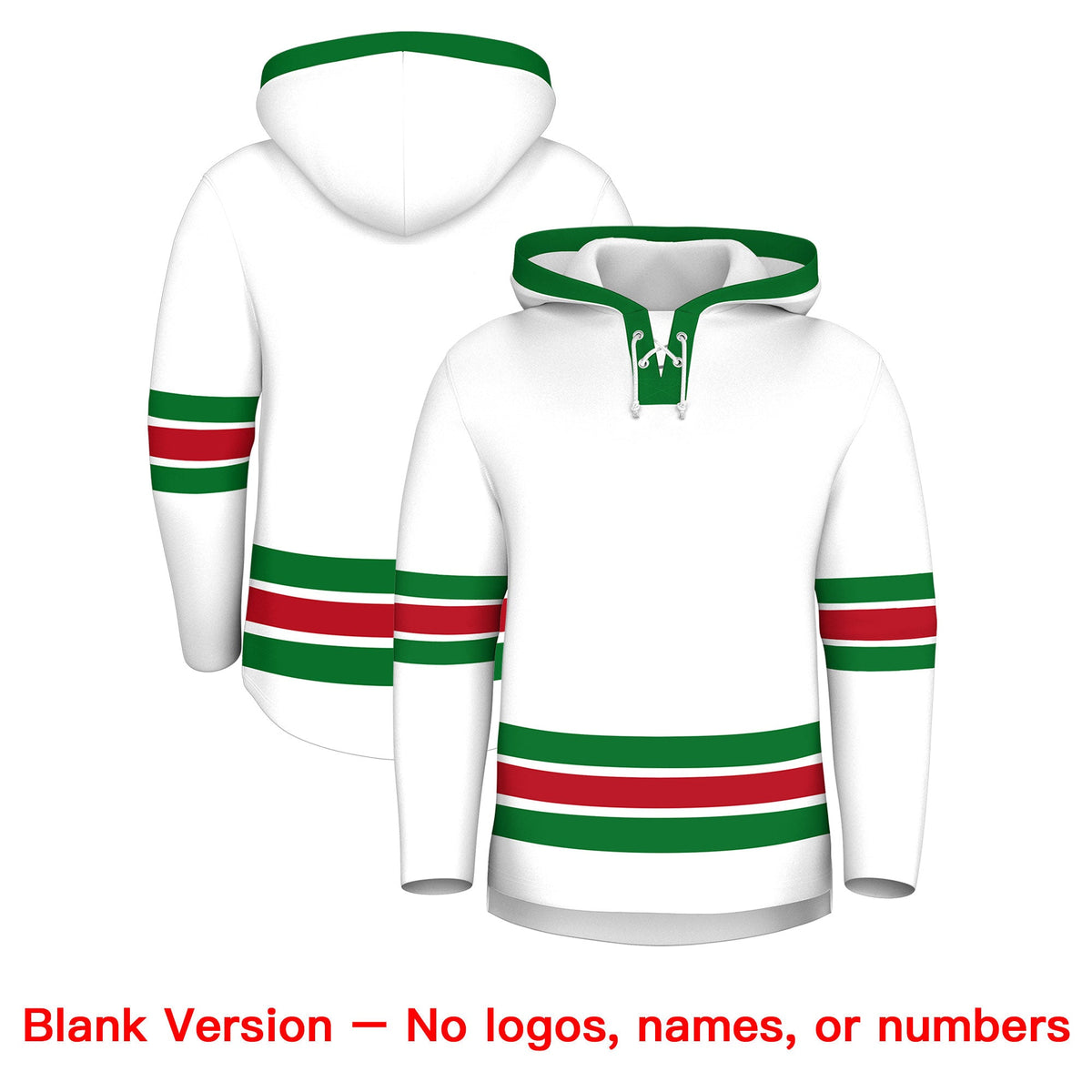 Custom Hockey Hoodie Jersey White Kelly Green Classic Style Add Name,Number &amp; Logo