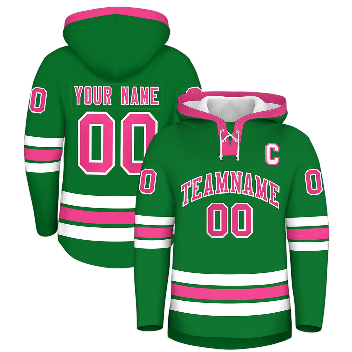 Custom Hockey Hoodie Jersey Kelly Green Pink Classic Style for Men&amp;Youth