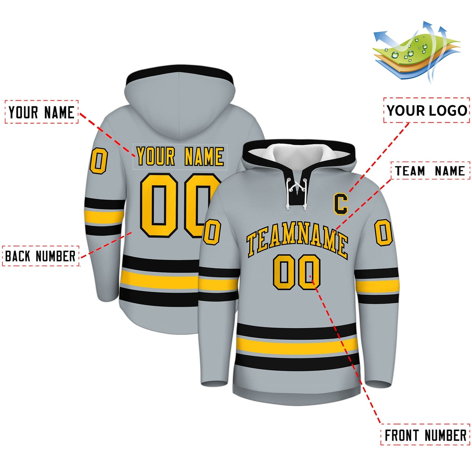 Custom Hockey Hoodie Jersey Silver Black Classic Style for Men&Youth