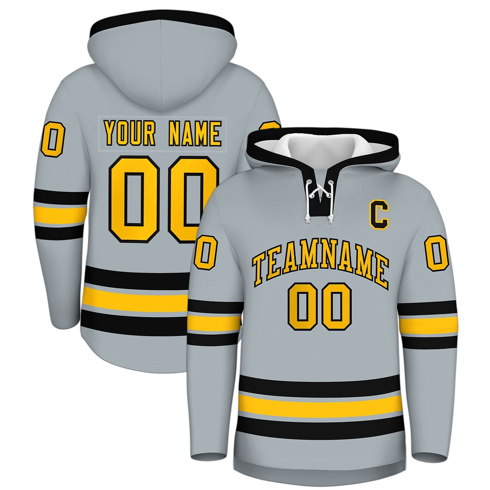Custom Hockey Hoodie Jersey Silver Black Classic Style for Men&Youth