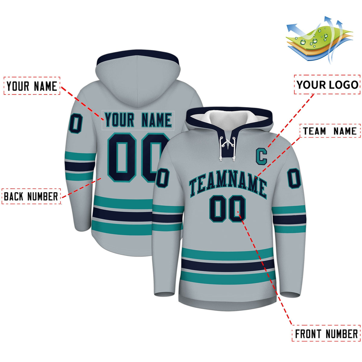 Custom Hockey Hoodie Jersey Silver Navy Classic Style for Men&amp;Youth