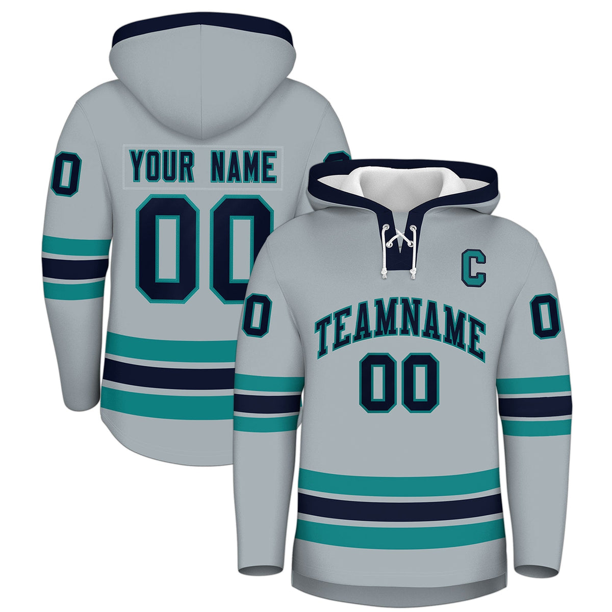 Custom Hockey Hoodie Jersey Silver Navy Classic Style for Men&amp;Youth