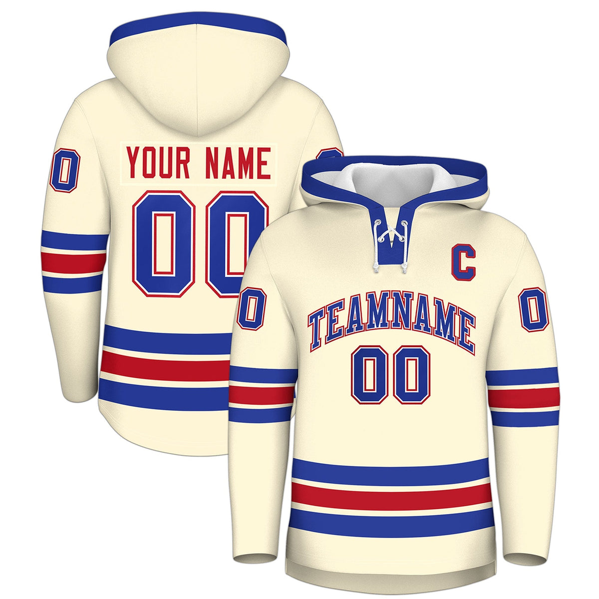 Custom Hockey Hoodie Jersey Cream Royal Blue Classic Style Add Name,Number &amp; Logo