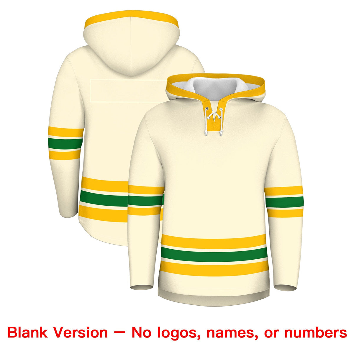 Custom Hockey Hoodie Jersey Cream Kelly Green Classic Style Add Name,Number &amp; Logo