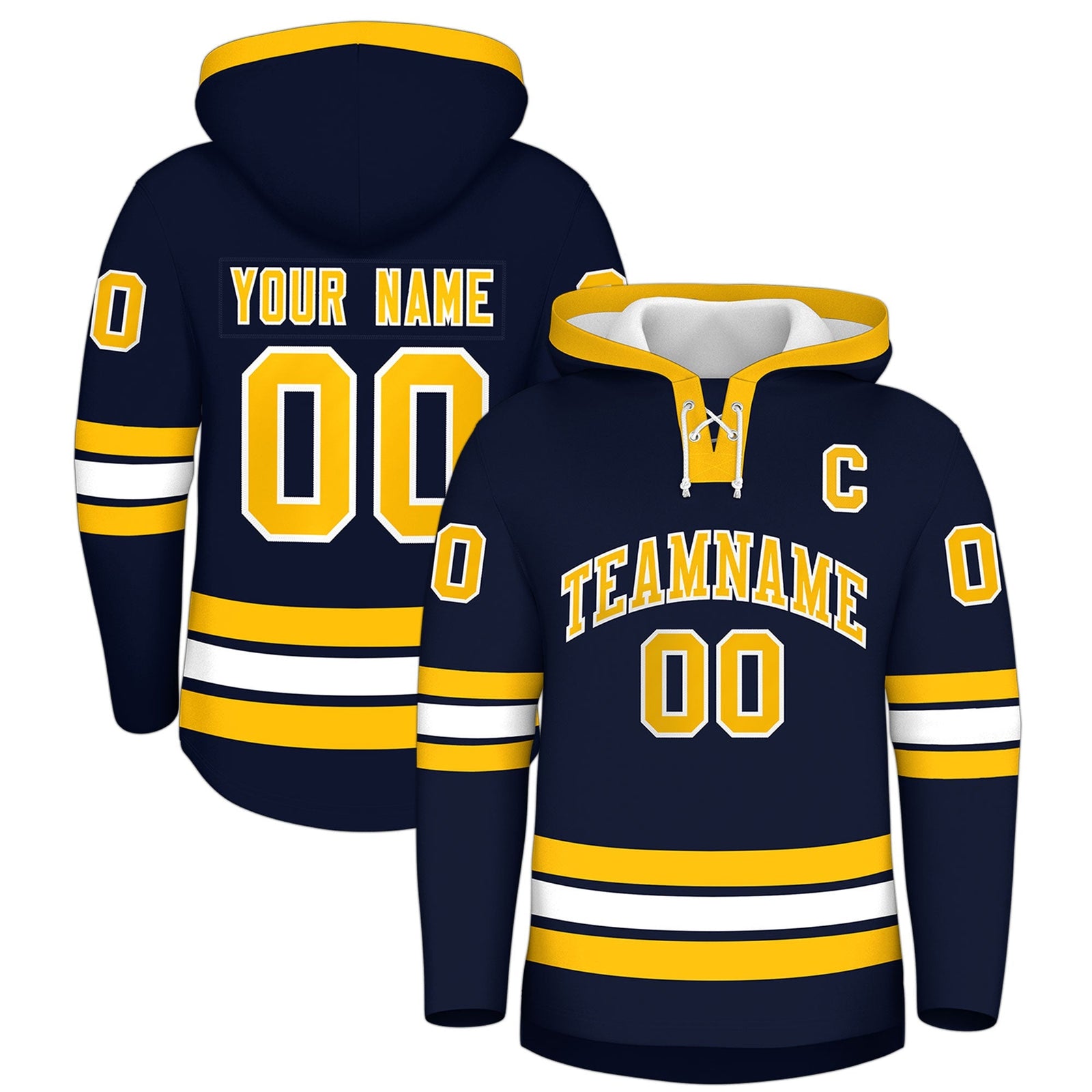 Custom Hockey Hoodie Jersey Navy White Classic Style Add Name,Number & Logo