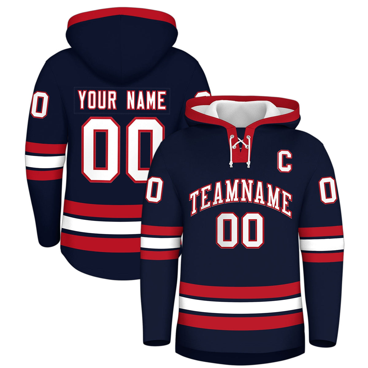 Custom Hockey Hoodie Jersey Navy Red Classic Style for Men&amp;Youth