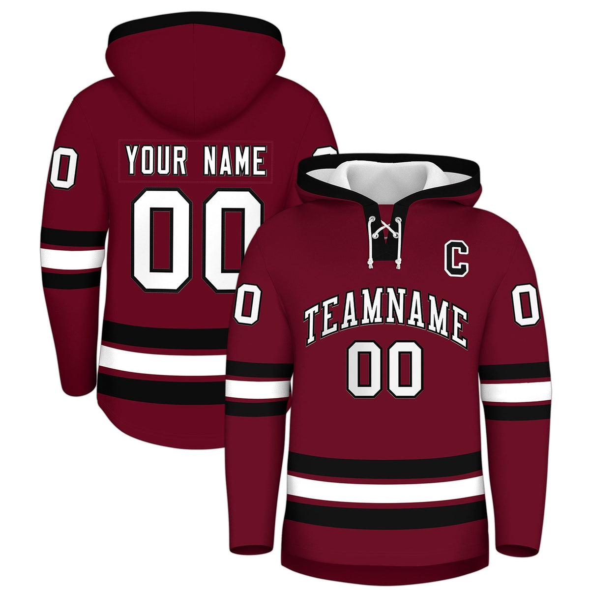 Custom Hockey Hoodie Jersey Crimson Black Classic Style Add Name,Number &amp; Logo
