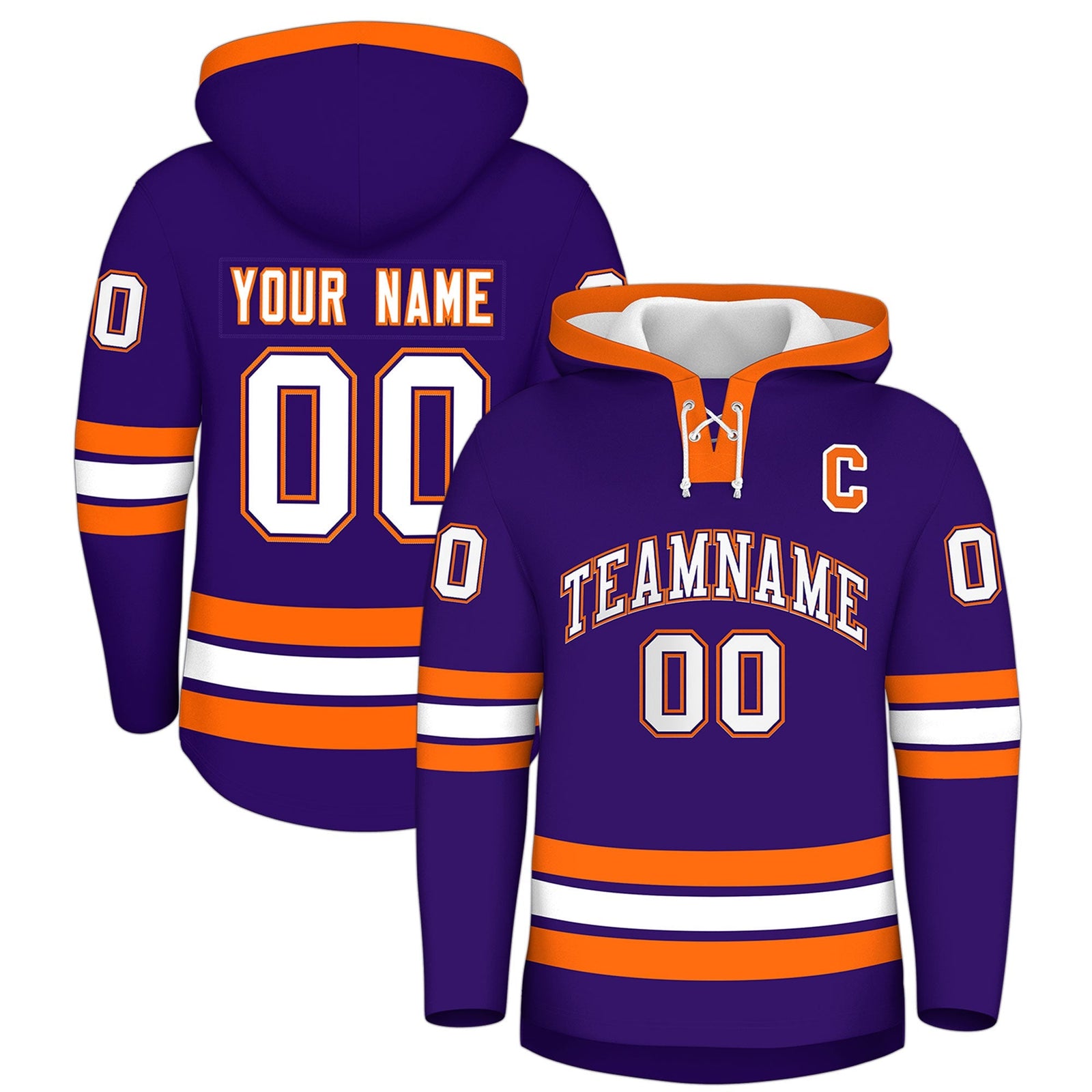 Custom Hockey Hoodie Jersey Purple Orange Classic Style Add Name,Number & Logo