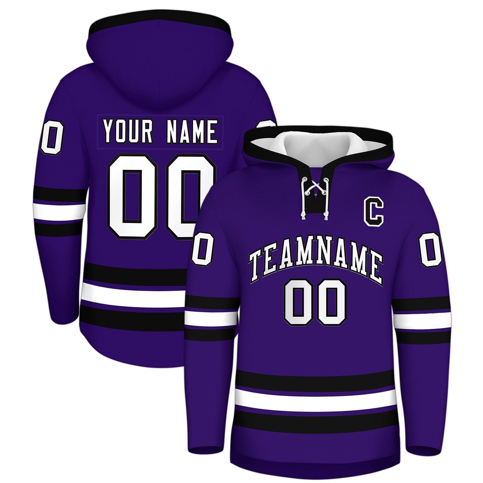 Custom Hockey Hoodie Jersey Purple Black Classic Style Add Name,Number & Logo