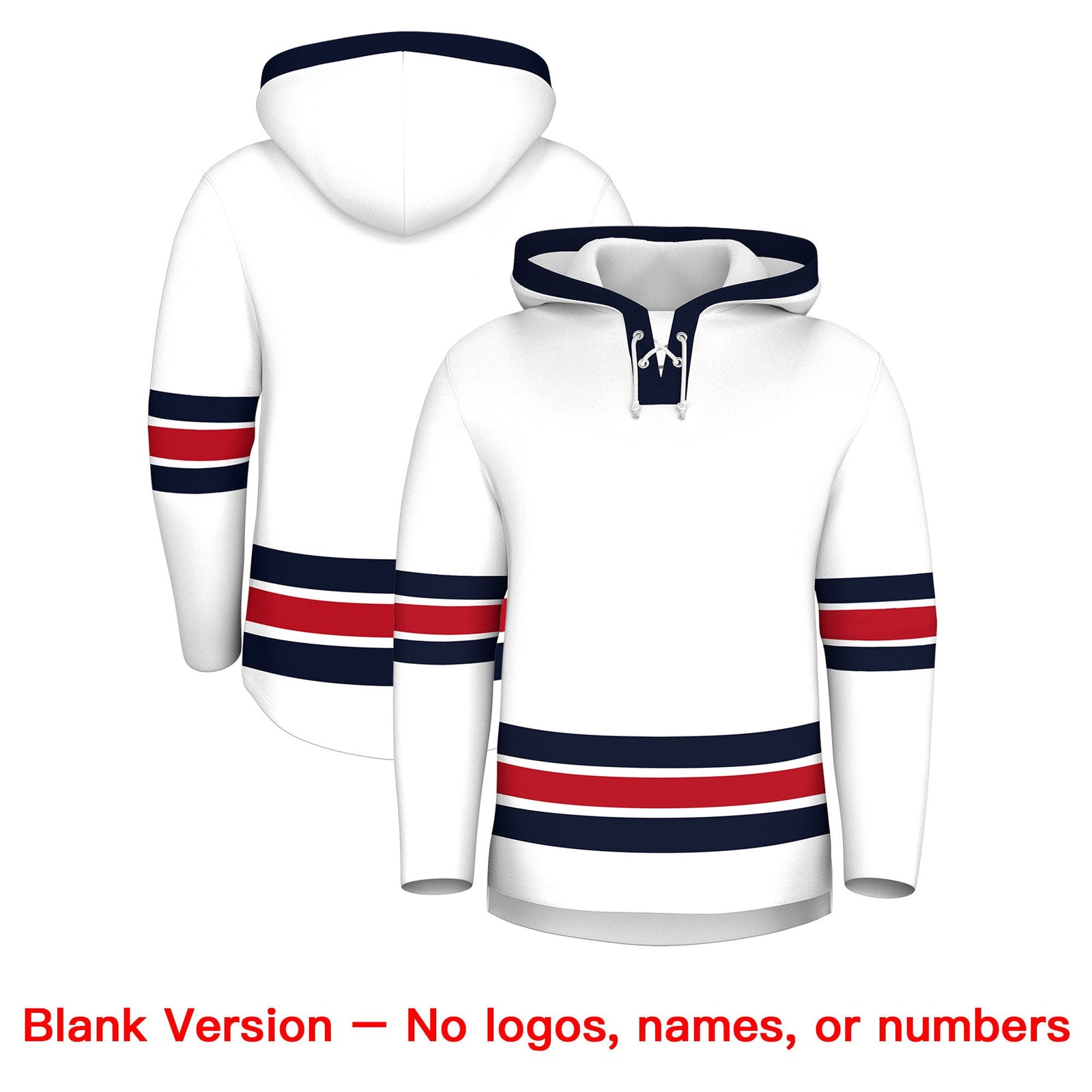 Custom Hockey Hoodie Jersey White Navy Classic Style Add Name,Number & Logo