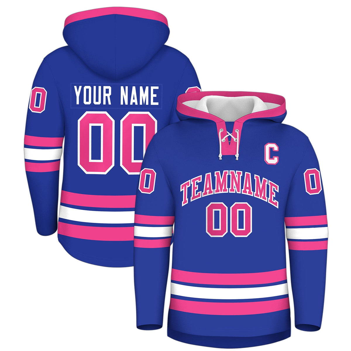 Custom Hockey Hoodie Jersey Royal Blue Pink Classic Style Add Name,Number &amp; Logo