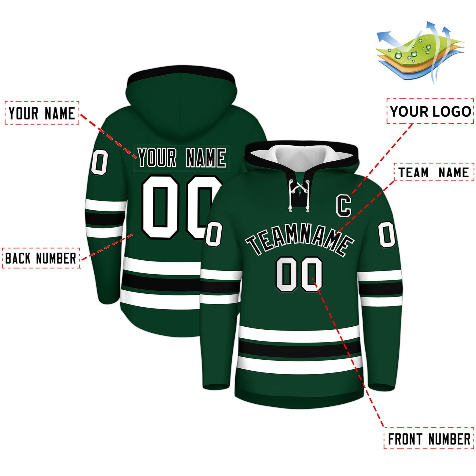Custom Hockey Hoodie Jersey Dark Green Black Classic Style for Men&Youth