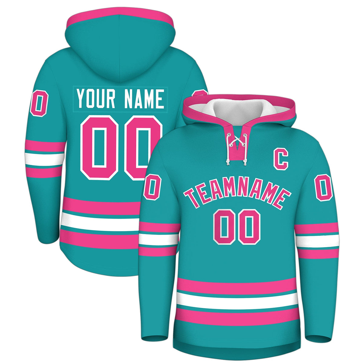 Custom Hockey Hoodie Jersey Aqua Pink Classic Style Add Name,Number &amp; Logo