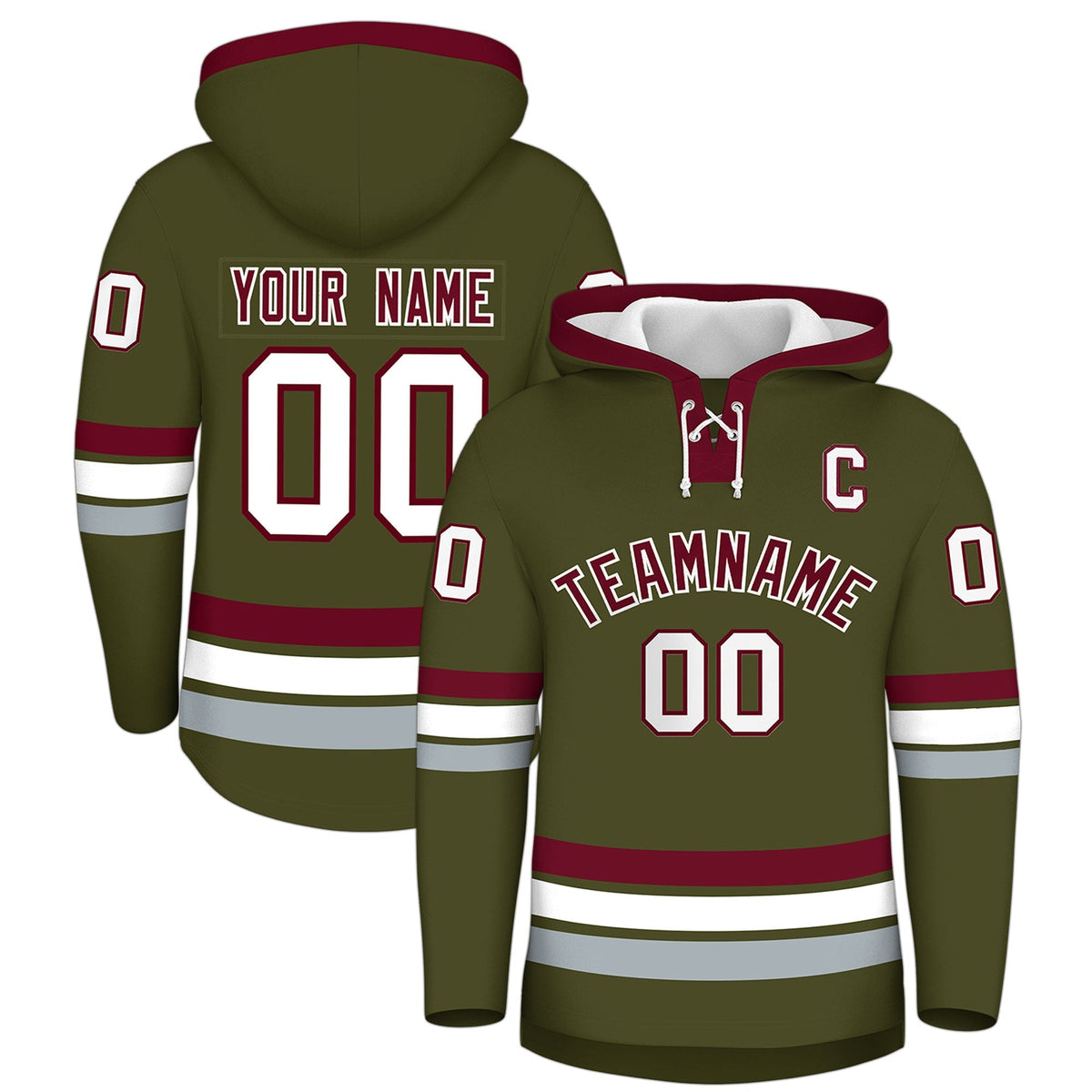 Custom Hockey Hoodie Jersey Olive Crimson Classic Style Add Name,Number &amp; Logo