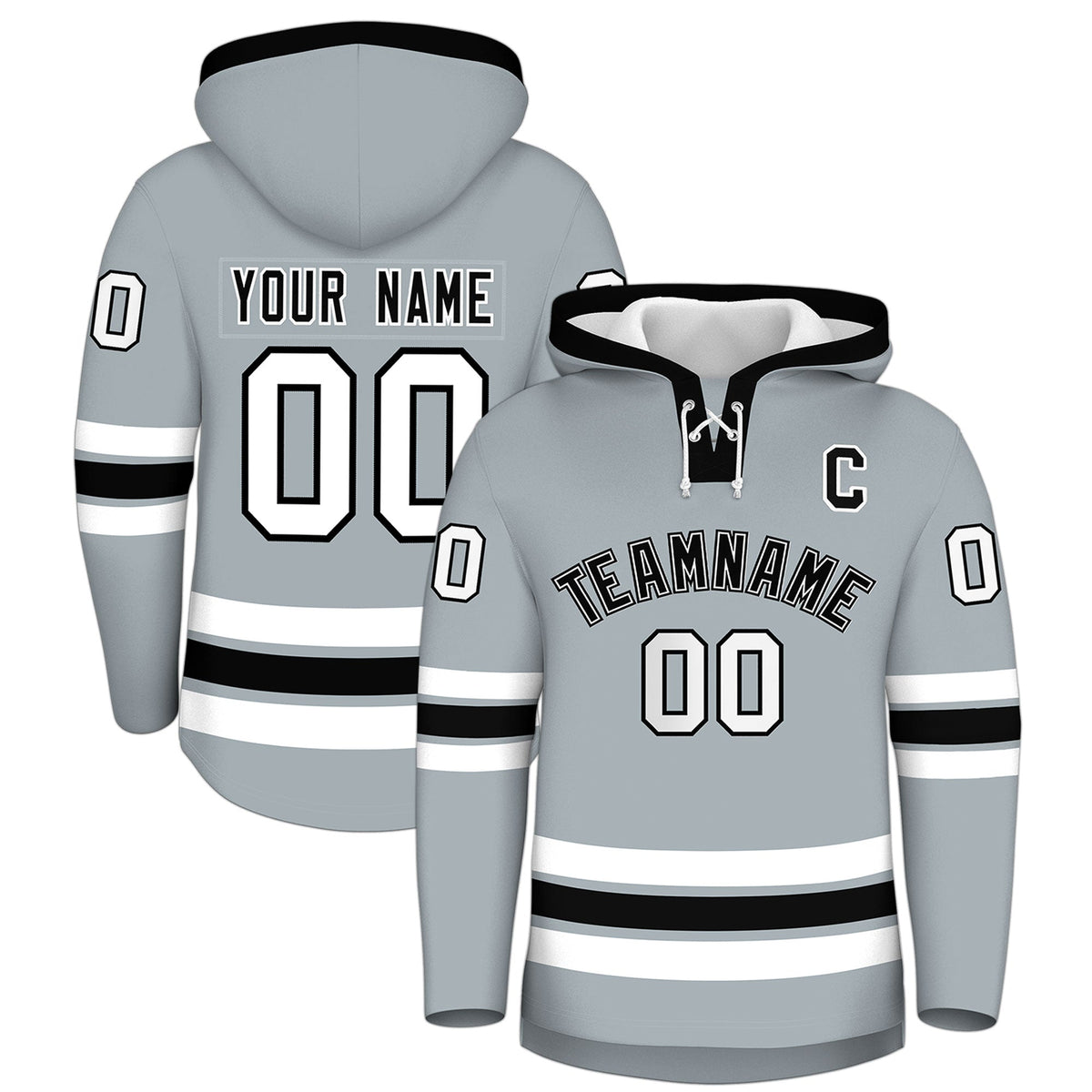 Custom Hockey Hoodie Jersey Silver Black Classic Style for Men&amp;Youth