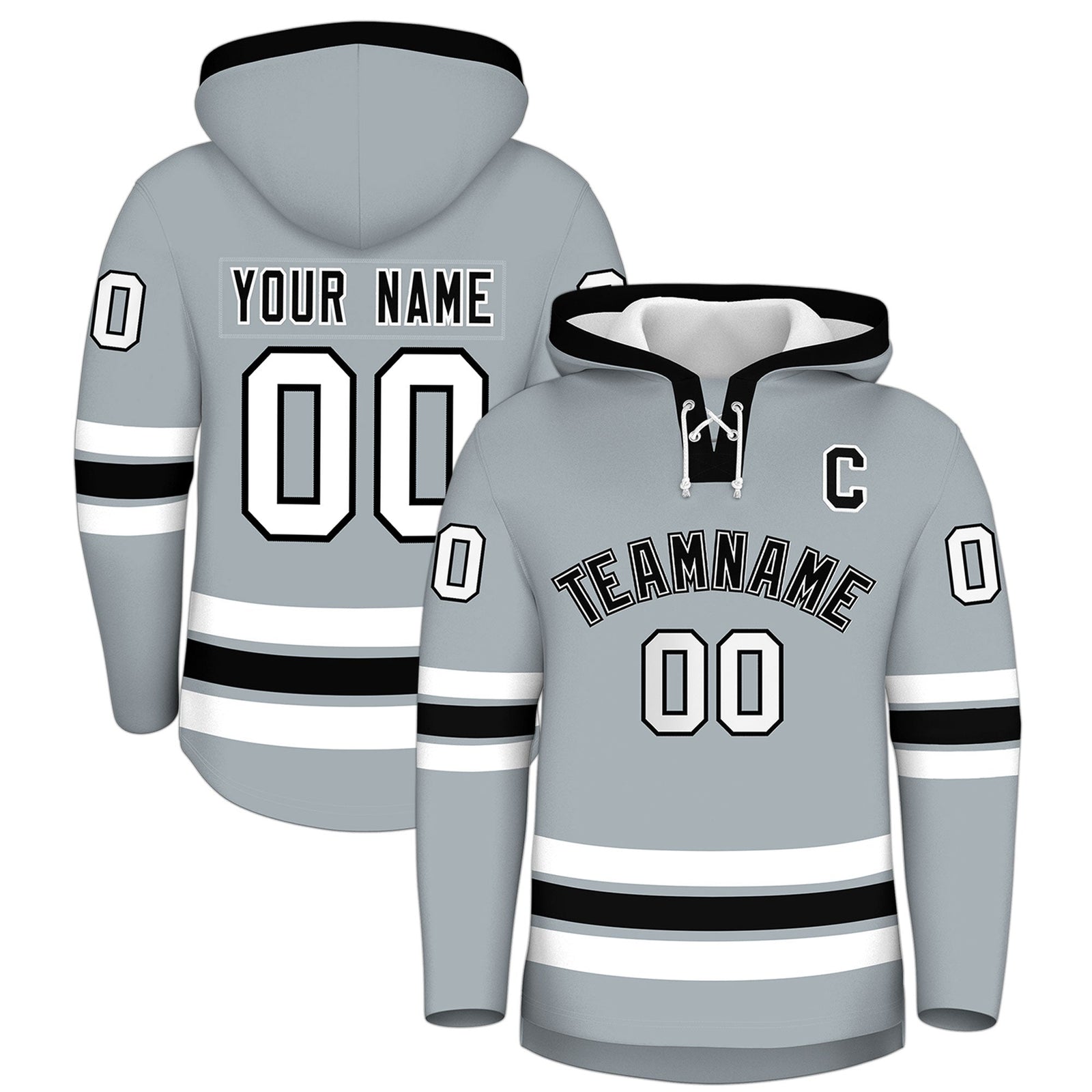 Custom Hockey Hoodie Jersey Silver Black Classic Style for Men&Youth